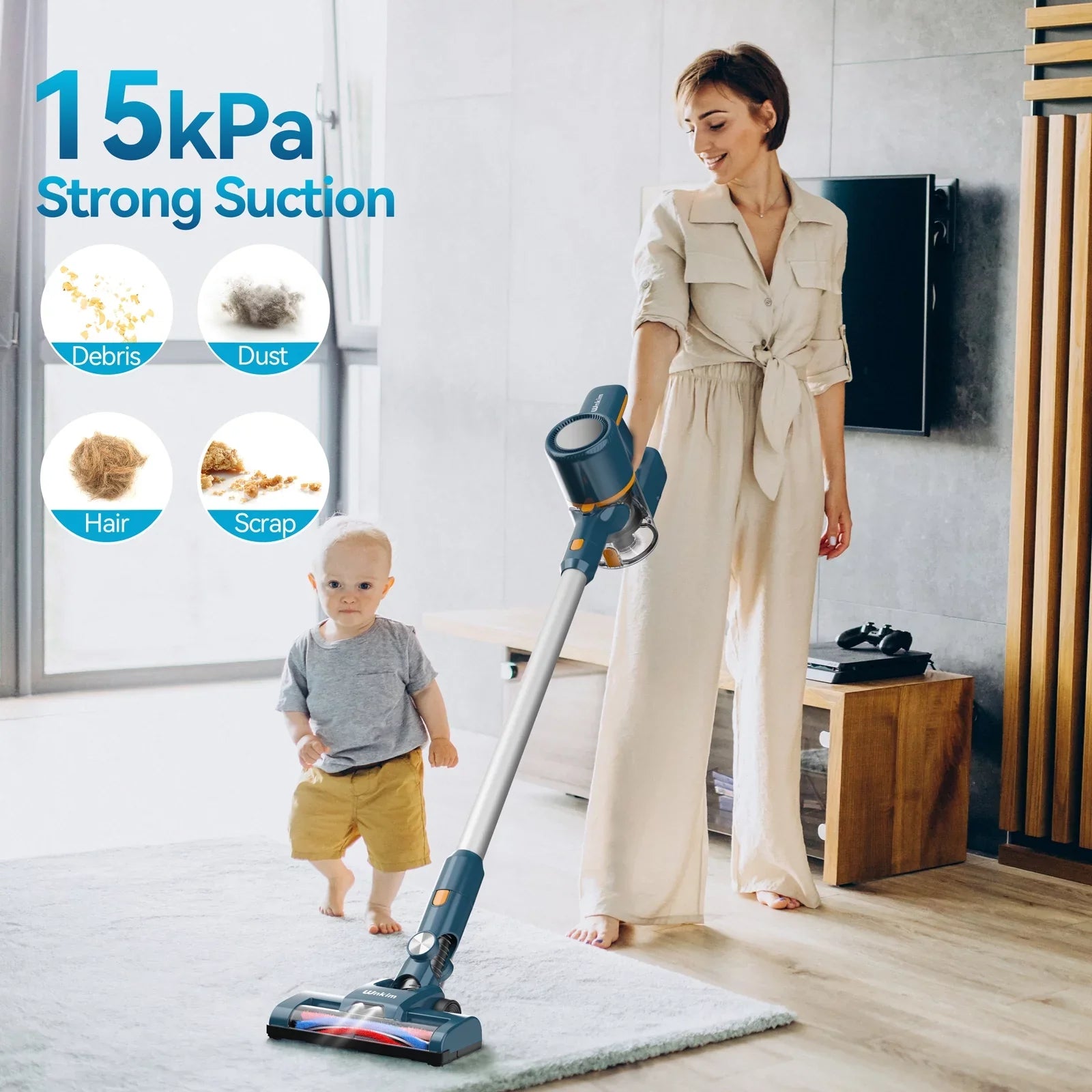 Stylish Wnkim Cordless Vacuum Cleaner, 6-in-1 Stick Vacuum with 2200 mAh Battery, Powerful Lightweight Vacuum Cleaner up to 35 Mins Runtime, for Home Hard Floor Carpet Pet Hair, M5