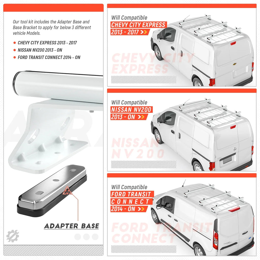 Stylish AA-Racks Model AX312 Aluminum Van Roof Rack Cross Bars Fits for 2013-On NV200/ 2014-On Transit Connect/ 2013-2017 City Express, 3 Bar 50'' - White