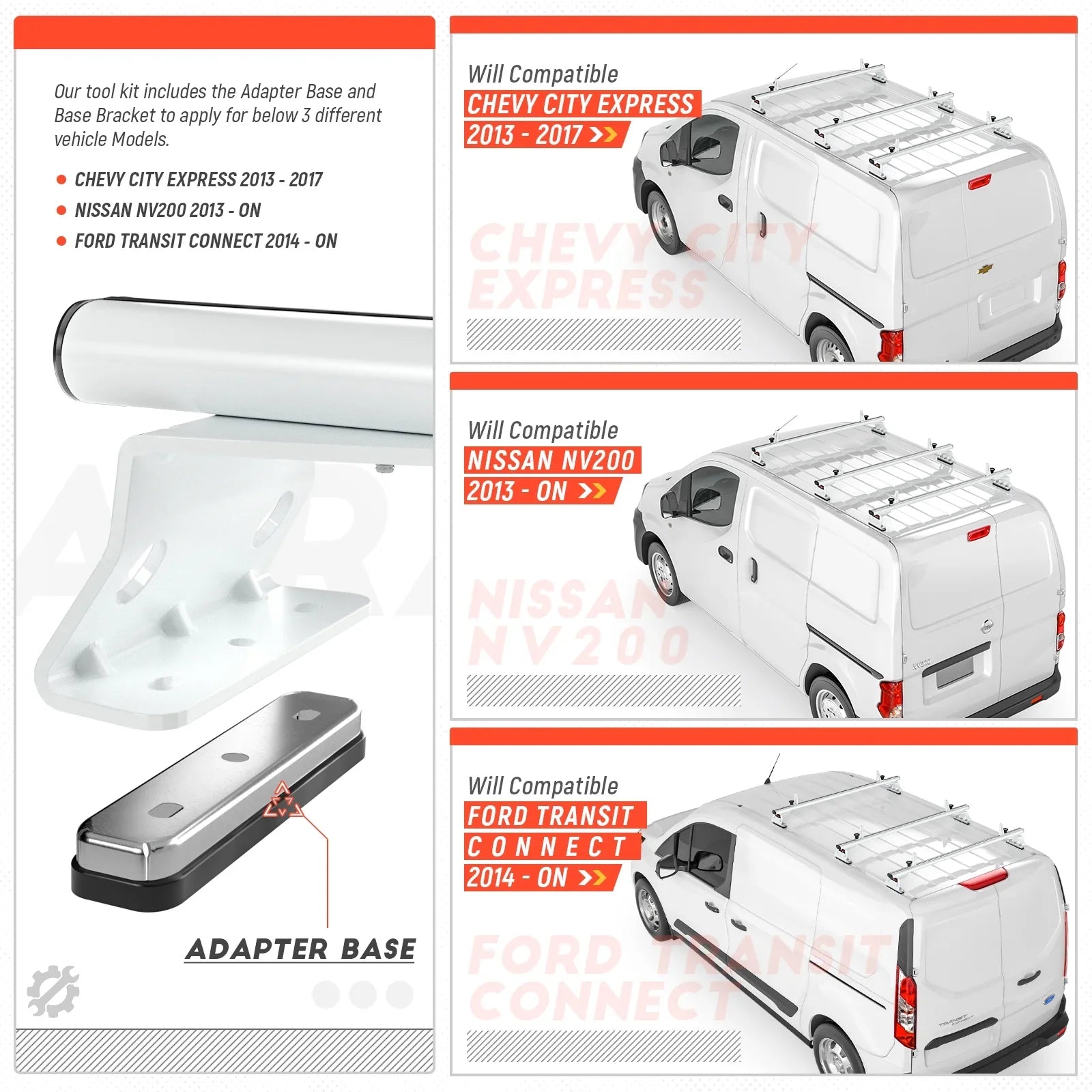 Stylish AA-Racks Model AX312 Aluminum Van Roof Rack Cross Bars Fits for 2013-On NV200/ 2014-On Transit Connect/ 2013-2017 City Express, 3 Bar 50'' - White
