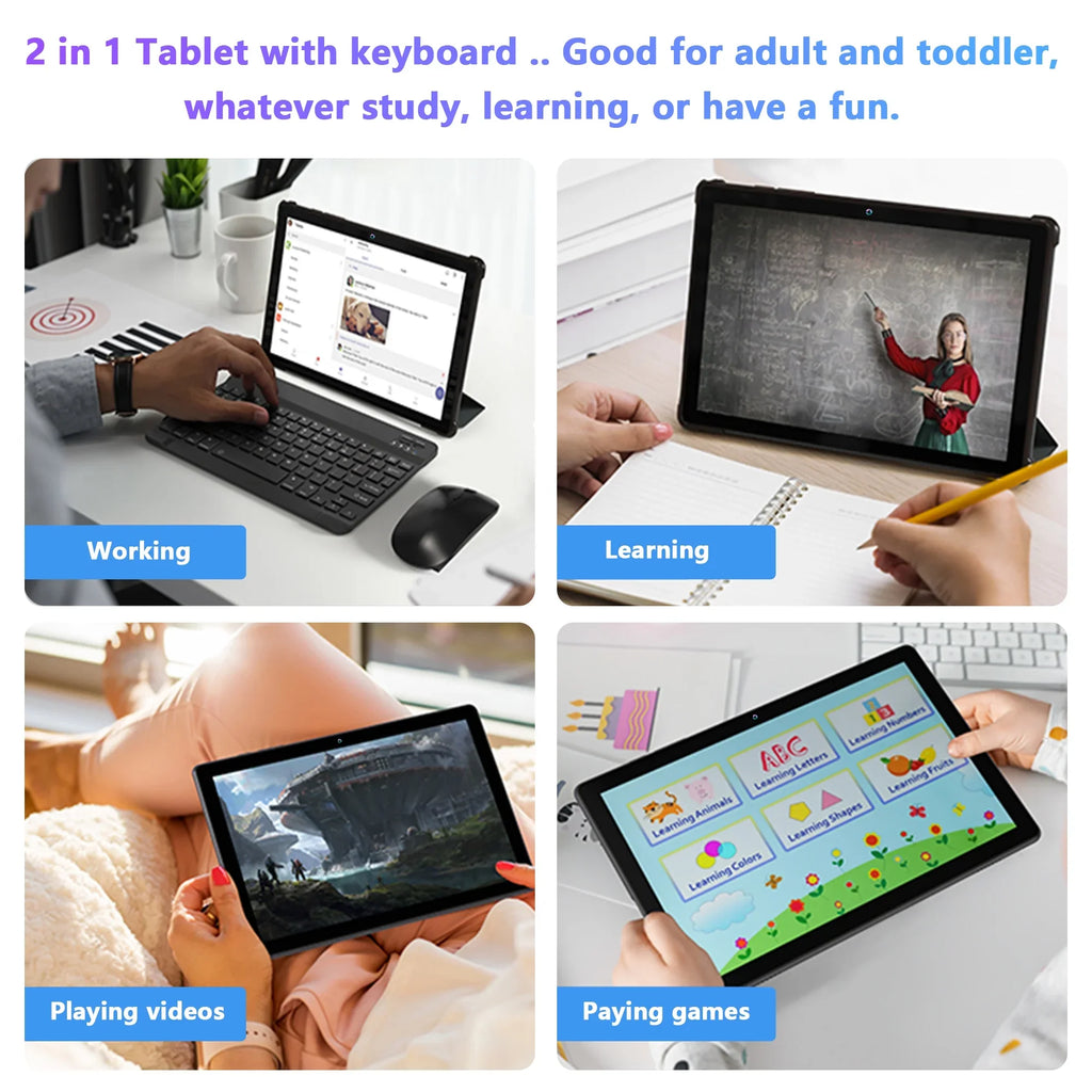 Android 11,Tablet with Keyboard,10 inch 2 in 1 Tablets,64GB ROM(up to 128GB Expand ),6000mAh Battery,Latest 1.6GHz Octa- 4G Cellular Tablet PC,Dual Camera,Wi-Fi,Bluetooth,GPS,Black