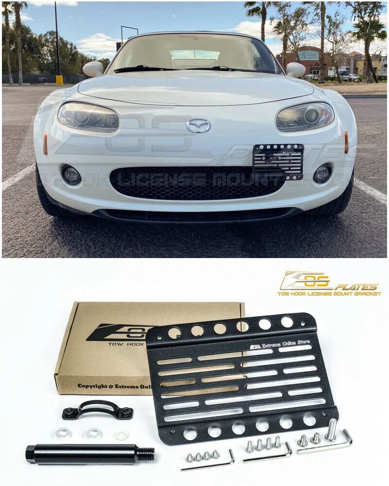 Extreme Online Store Replacement for 2006-2008 Mazda Miata NC | EOS Plate Version 1 Mid Sized Front Bumper Tow Hook License Relocator Mount Bracket Tow-226