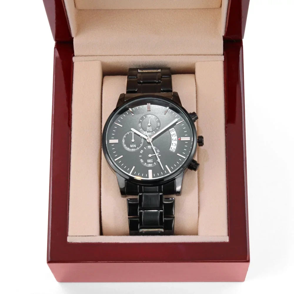 My Man I Love You Engraved Black Chronograph Watch For Boyfriend or Husband - Exclusive Design
