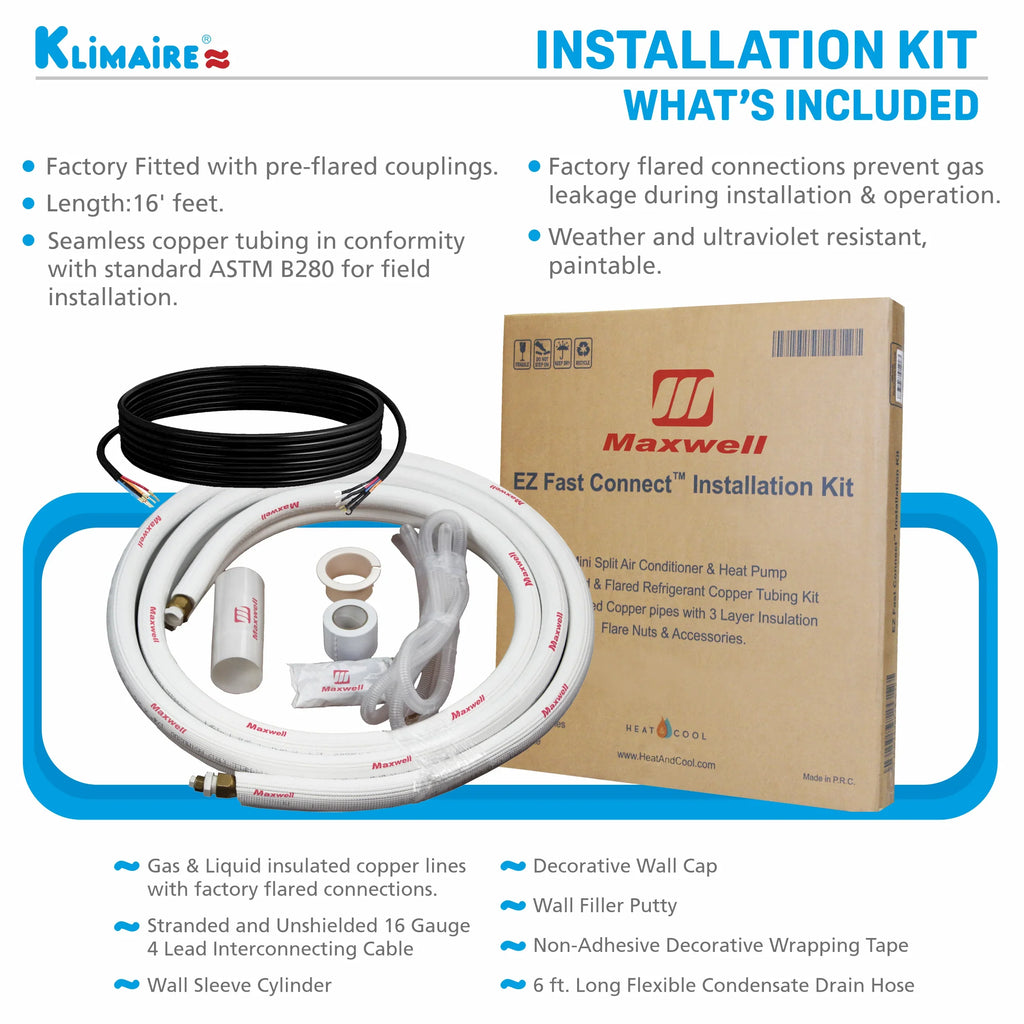 Klimaire 9,000 Btu 21.5 SEER2 Ductless Mini-Split Heat Pump Air Conditioner up to 400 sq. ft. - Exclusive Design