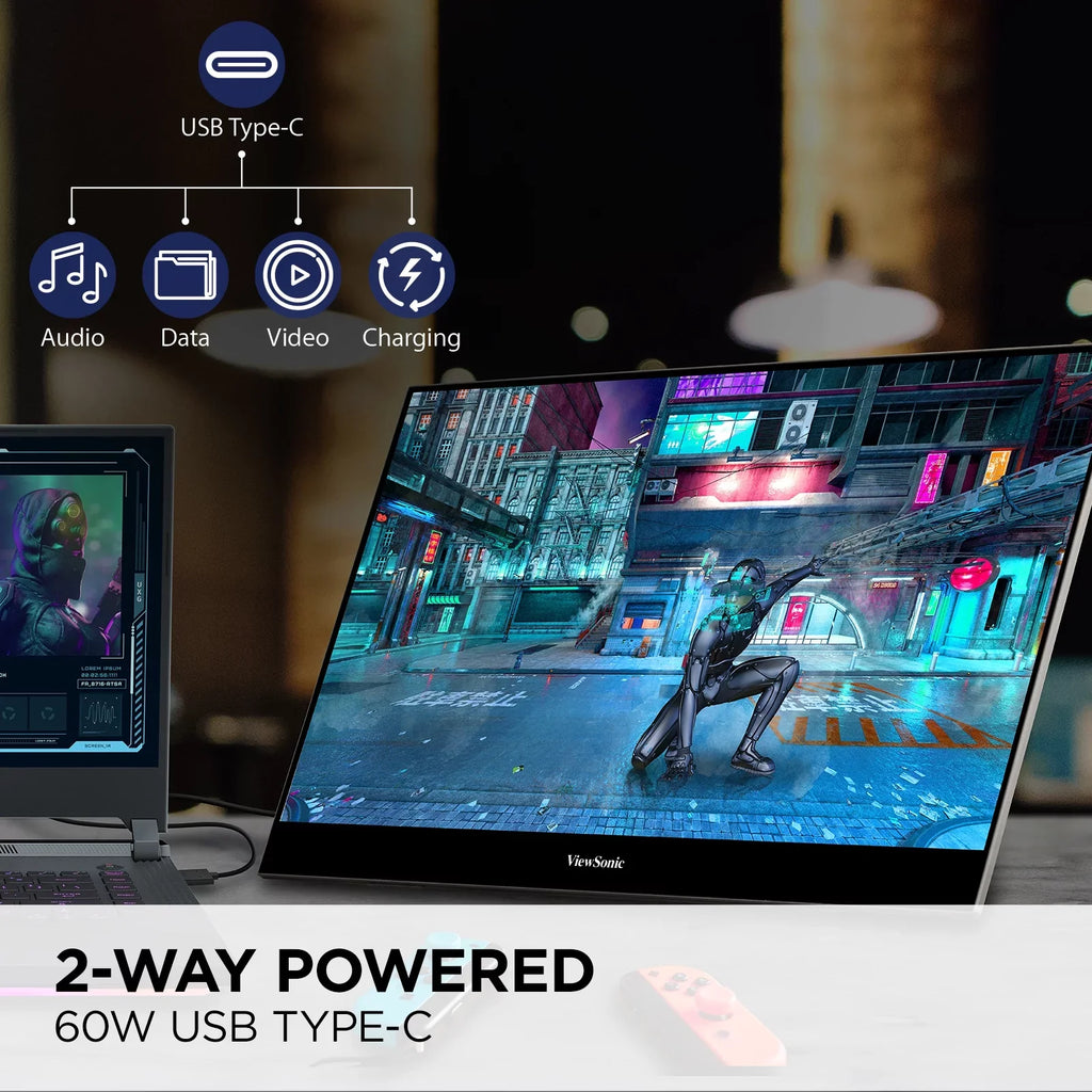 ViewSonic VX1655-4K-OLED 15.6 Inch 4K UHD Portable OLED Monitor with 2 Way Powered 60W USB C, Mini HDMI, Dual Speakers, and Built in Stand with Smart Cover