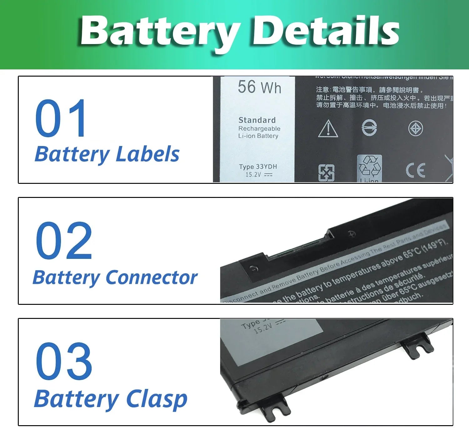 Stylish 33YDH Battery for inspiron 15 7000 7586 battery 56Wh 15.2V