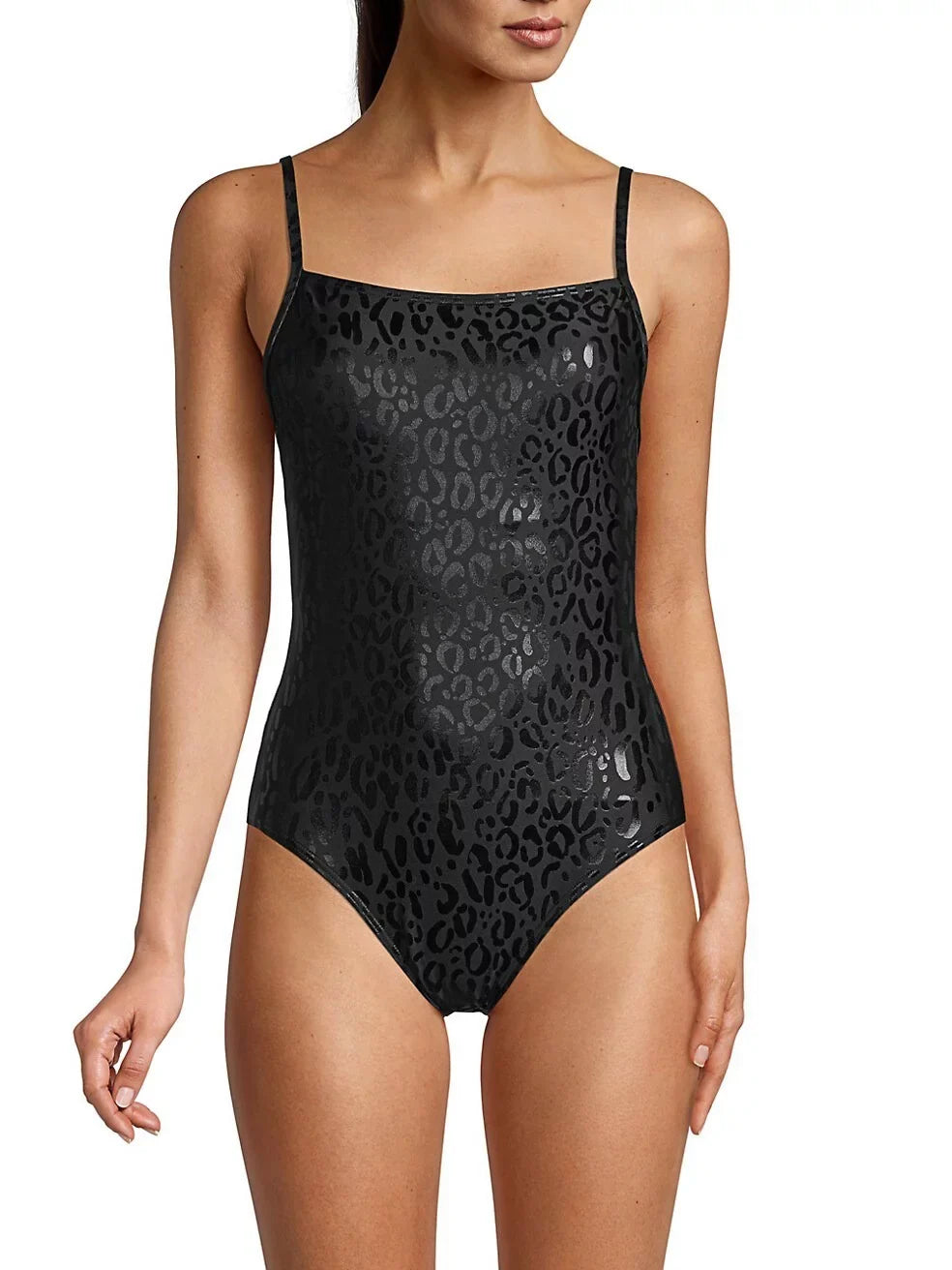 DKNY BLACK Leopard-Print One-Piece Swimsuit, US Small