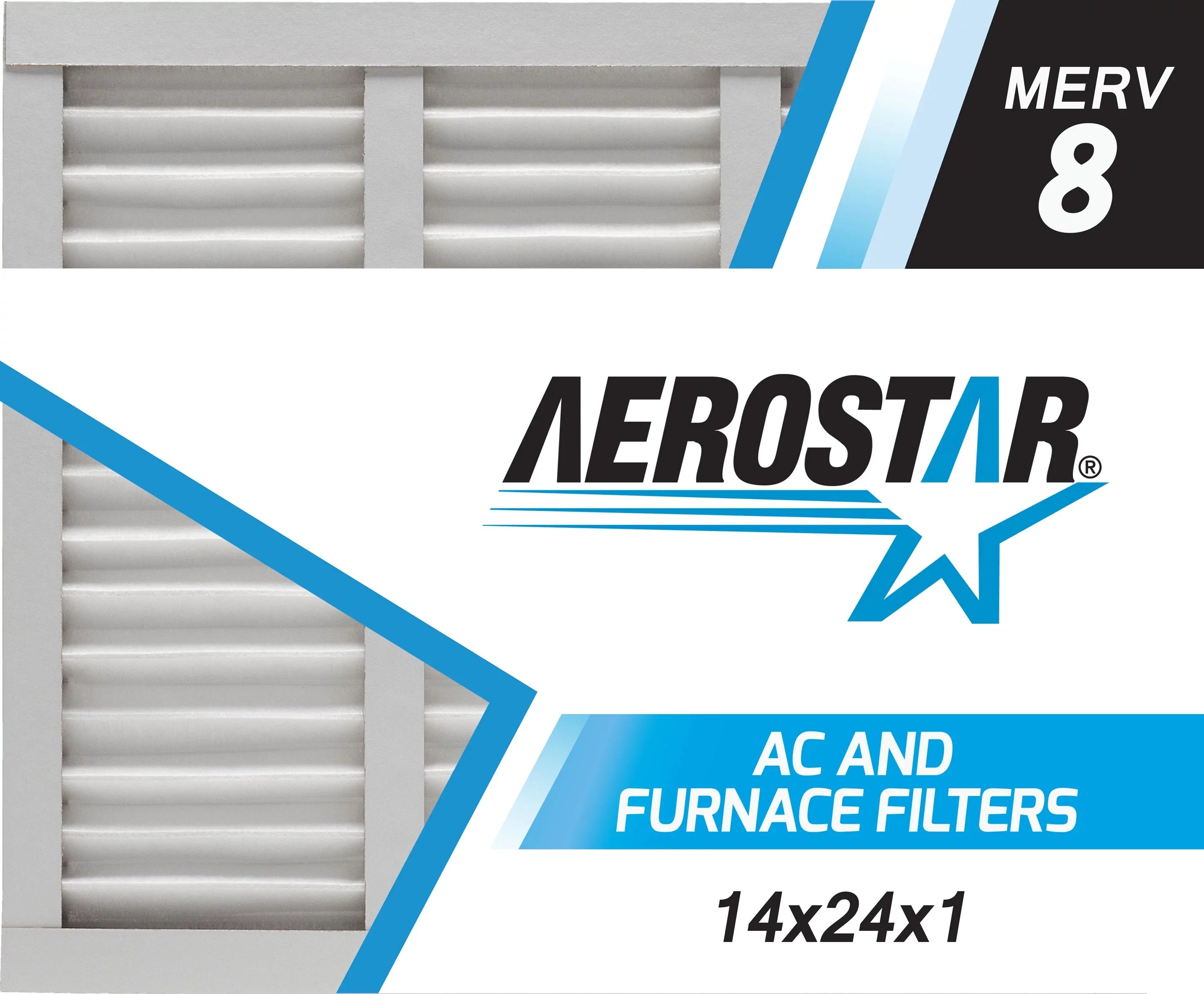 Aerostar 14x24x1 MERV 8, Pleated Air Filter, 14x24x1, Box of 6, Made in the USA