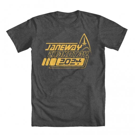 Stylish GEEK TEEZ Janeway Chakotay 2024 Original Artwork Inspired by Star Trek Men's T-shirt Charcoal X-Large