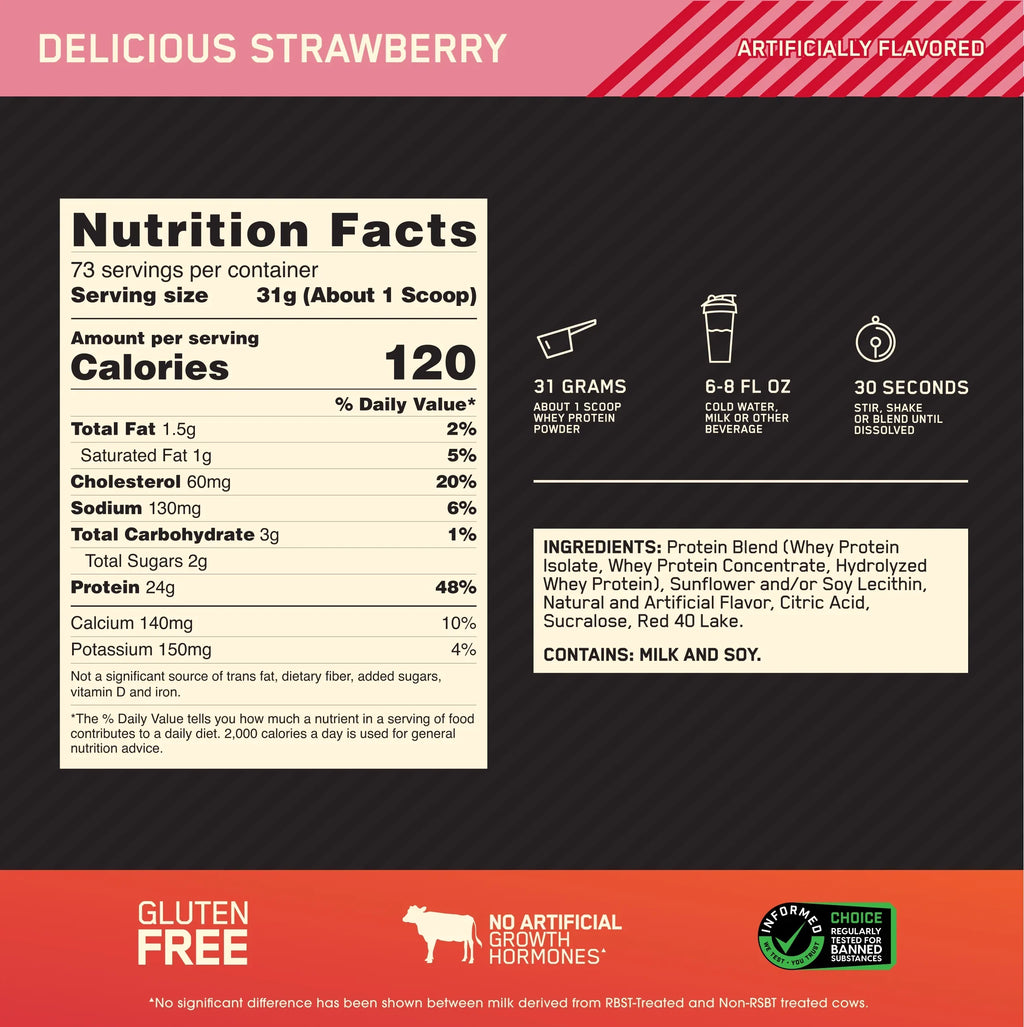 Optimum Nutrition, Gold Standard 100% Whey Protein Powder, Delicious Strawberry, 5 lb, 73 Servings - Exclusive Design