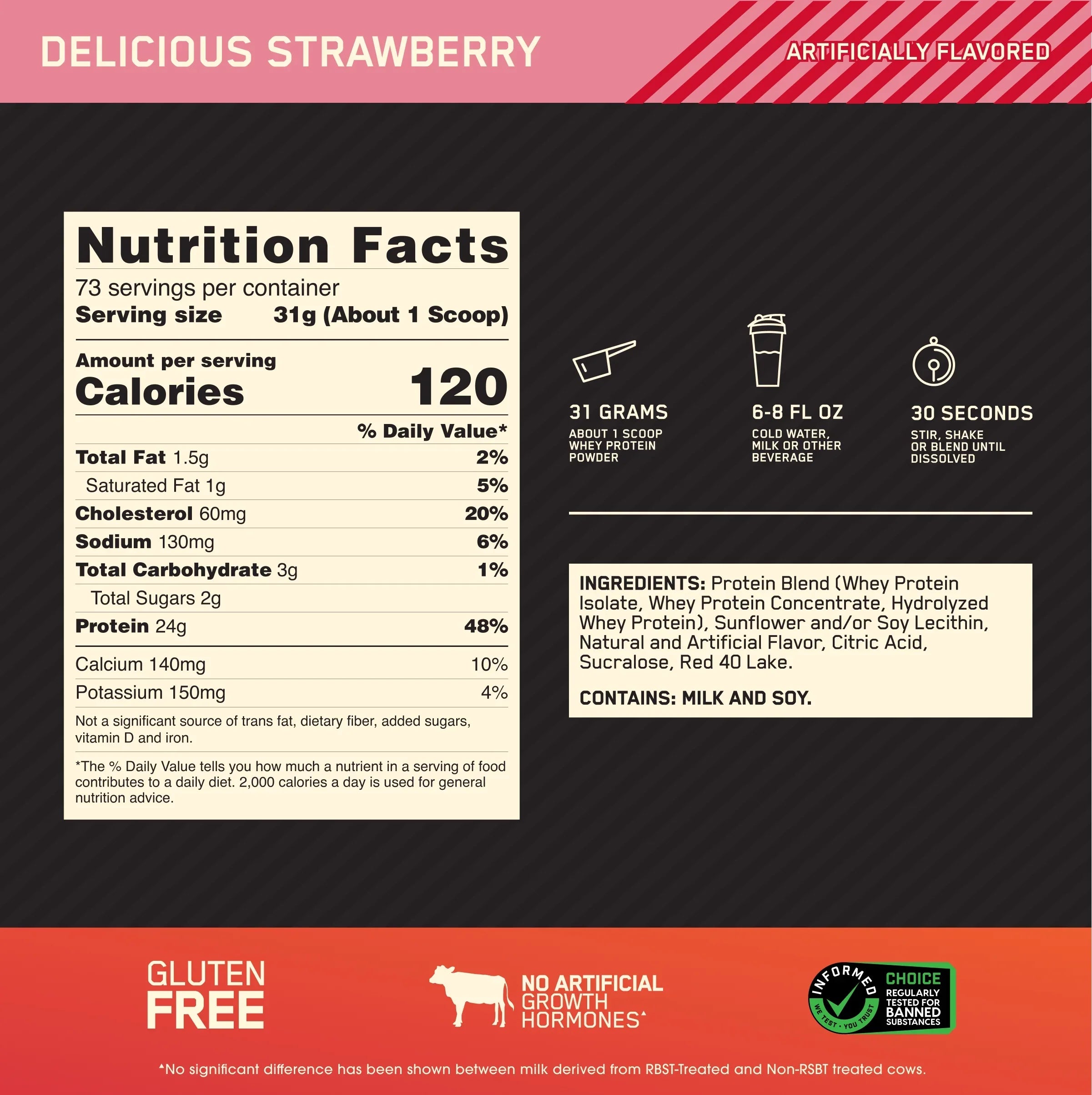 Optimum Nutrition, Gold Standard 100% Whey Protein Powder, Delicious Strawberry, 5 lb, 73 Servings - Exclusive Design