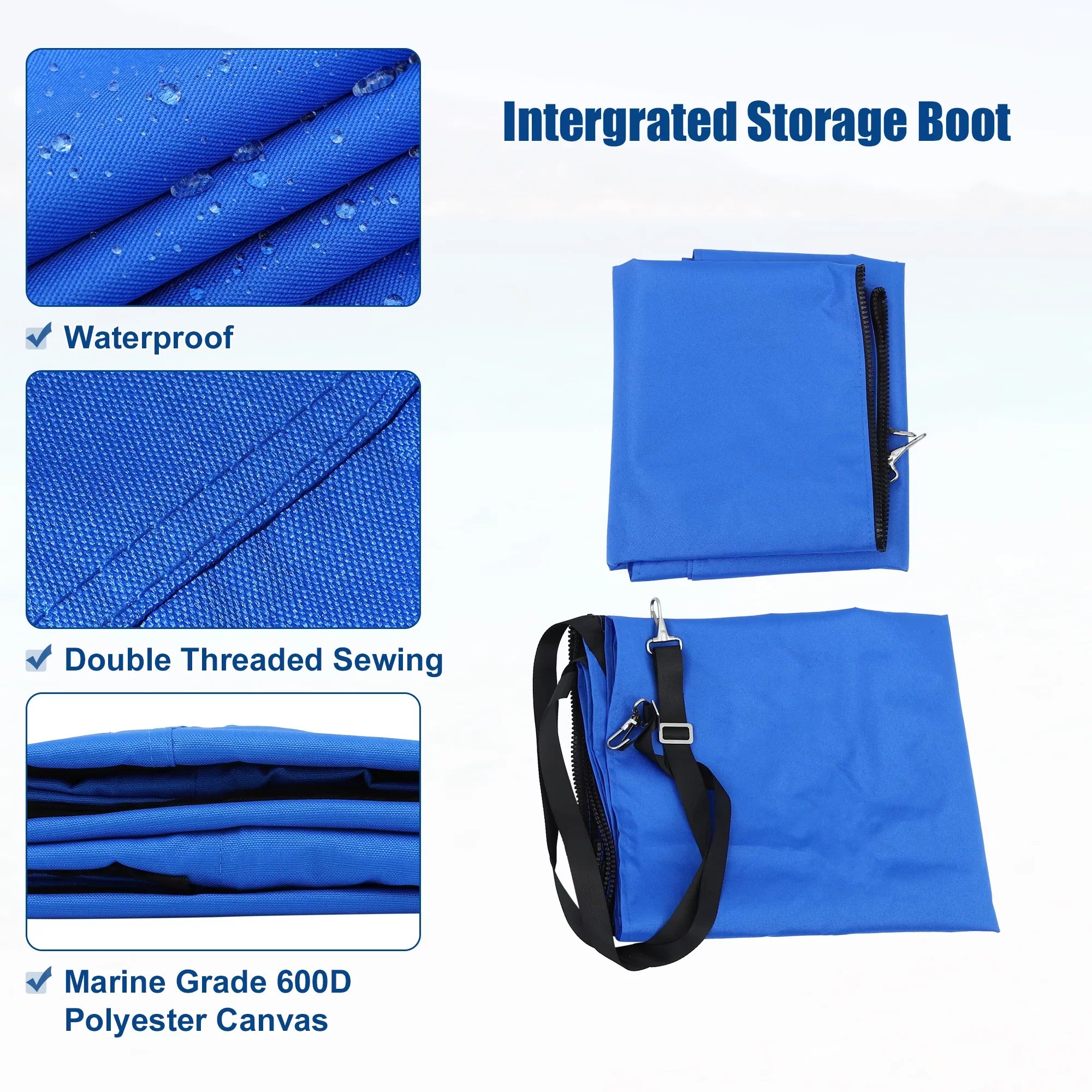 Stylish Unique Bargains 600D 4 Bow 8'L x 54"H x 67"-72"W Bimini Top Canvas Cover with Detachable Side Blocks Storage Boot Blue