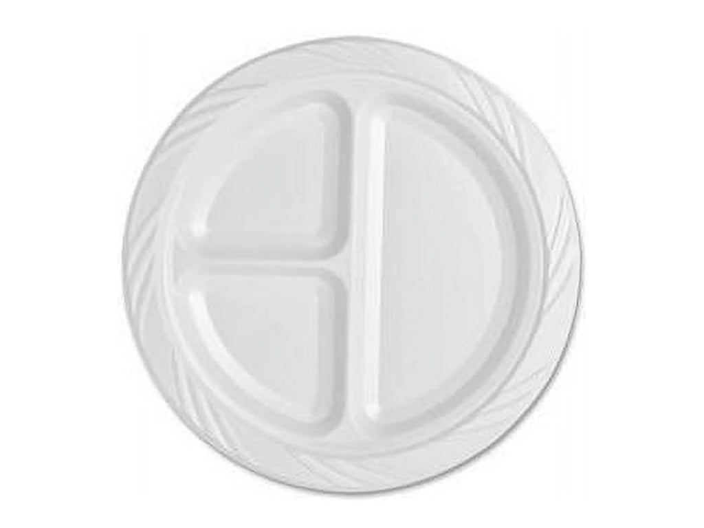Genuine Joe 3-section Round Plastic Plates, 9", 125 Pack, GJO10425 - Exclusive Design