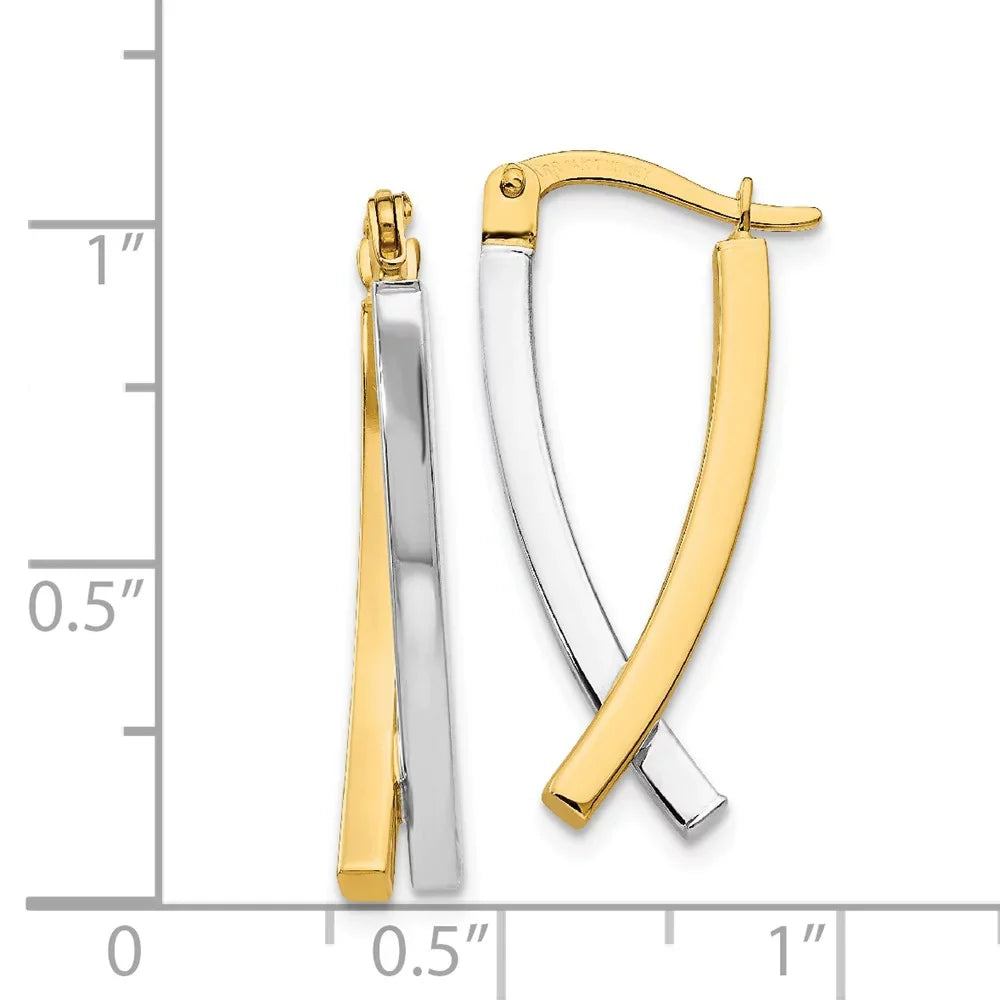 Stylish Real 14kt Two-tone Hinged Tube Earrings; for Adults and Teens; for Women and Men
