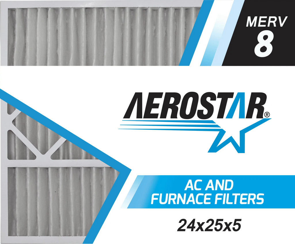 Stylish Aerostar 24x25x5 MERV 8, Carrier Replacement Pleated Air Filter, 24x25x5, Box of 2
