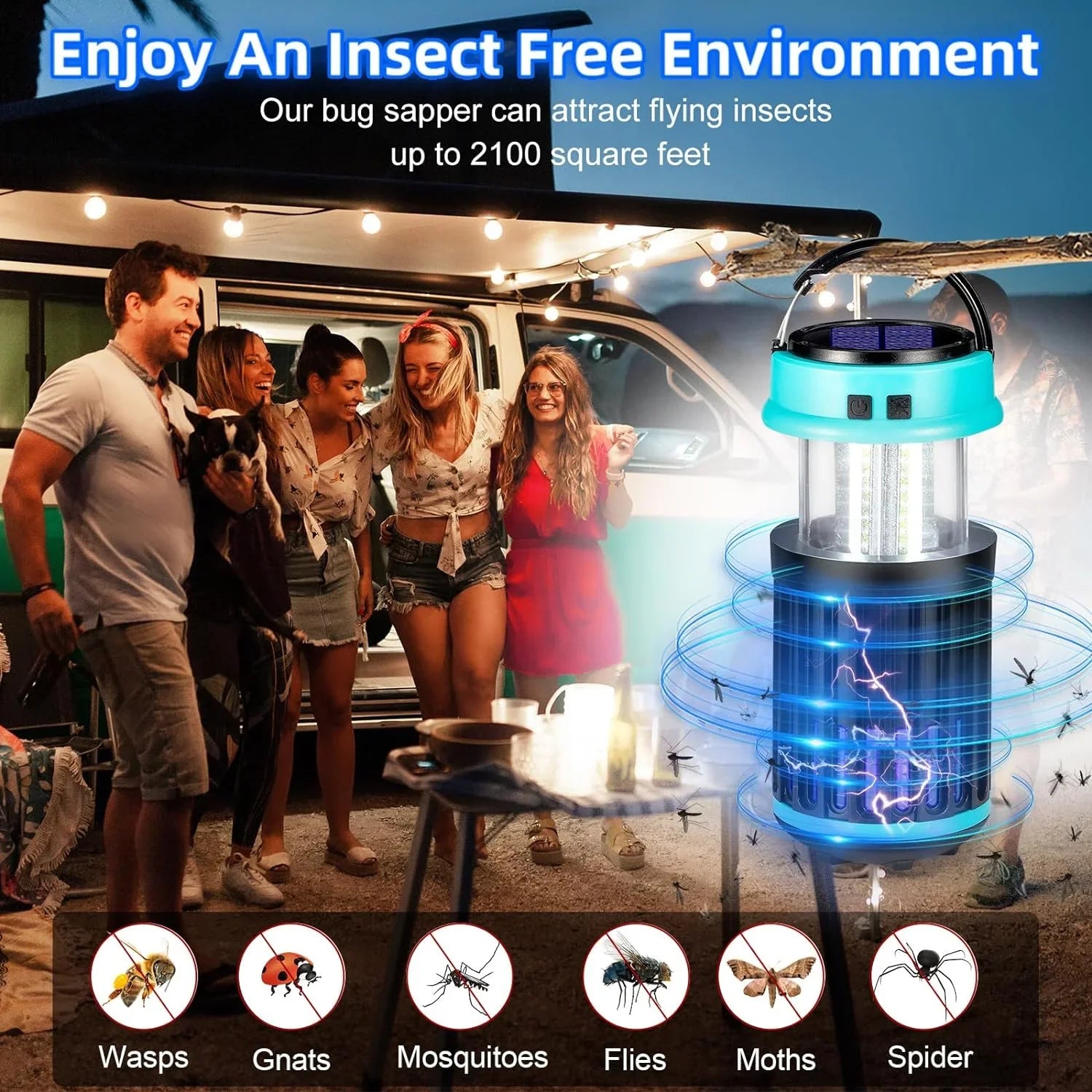 GÂ·PEH 3 in 1 Bug Zapper, Rechargeable Bug Zapper Outdoor Indoor Fly Trap Waterproof, Mosquito Zapper with Emergency Light for Home, Solar Bug Zapper Outdoor for Home, Backyard, Camping - Exclusive Design