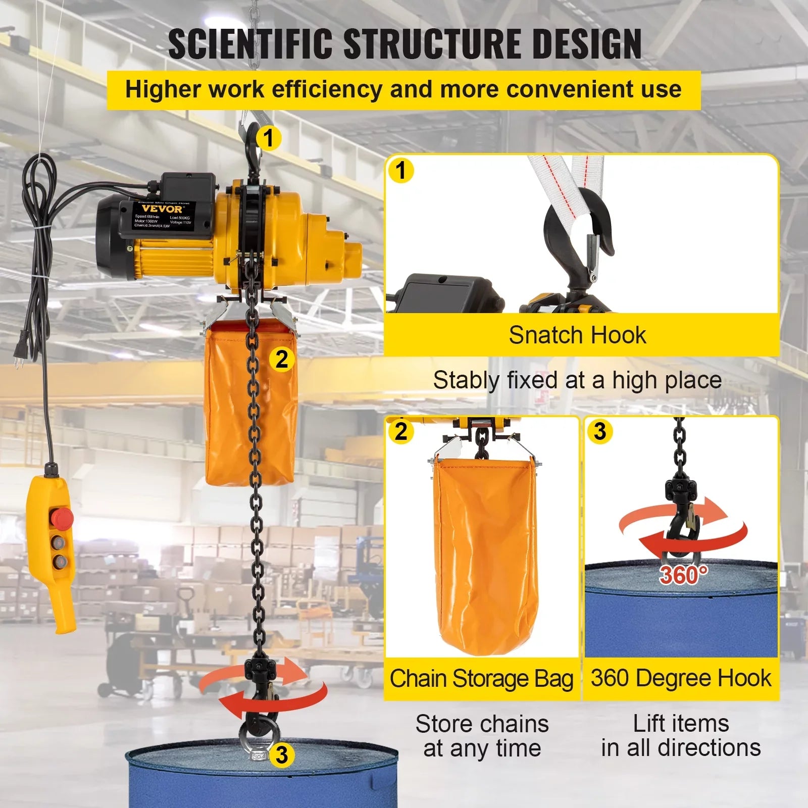 VEVOR Lift Electric Hoist, 1100 lbs Electric Winch w/ 10ft Wired Remote Control, 110V Overhead Crane Garage Ceiling Pulley Winch of 14.8ft Lift Height, Used In Factories, Warehouses, Construction - Exclusive Design