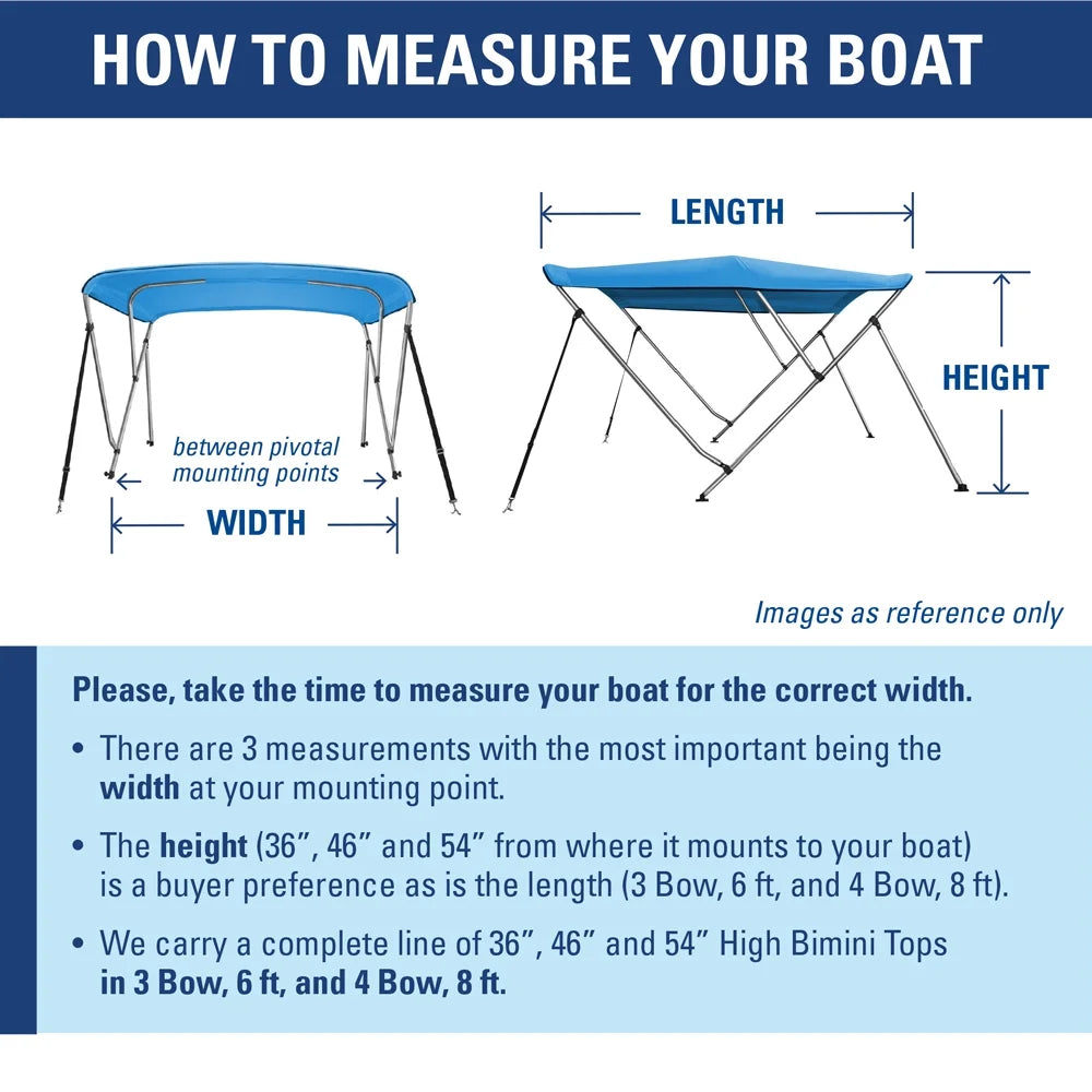 Stylish Bimini Top Boat Cover 36" High 3 Bow 6' ft. L x 73" - 78" W NAVY BLUE