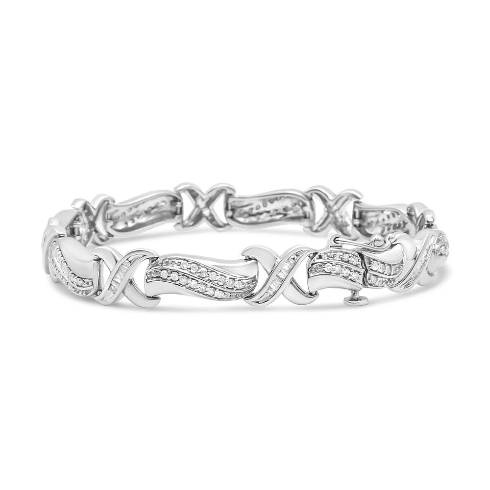 Stylish Haus of Brilliance .925 Sterling Silver 1 3/4 Cttw Womens Round cut Box Clasp Diamond Wave and X Link Tennis Bracelet (I-J Color, I3 Clarity) - 7"