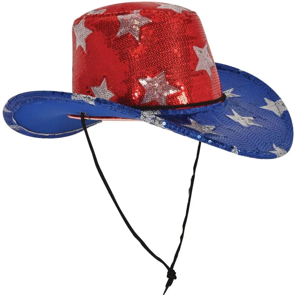Stylish Sequined Patriotic Cowboy Hat
