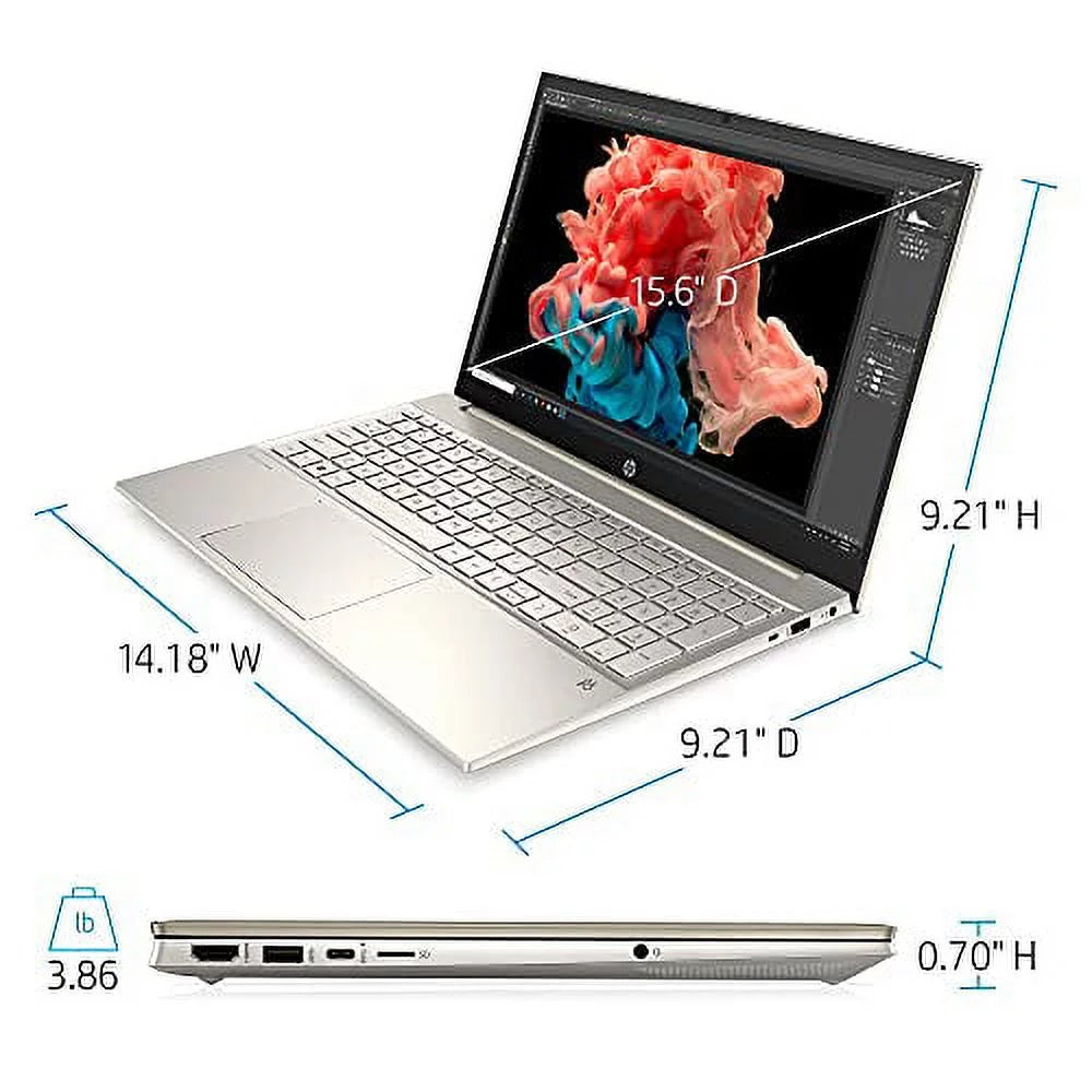 2022 Pavilion 15.6" IPS FHD Touchscreen Laptop 4- i5-1135G7 Iris Xe Graphics 16GB RAM DDR4 512GB NVMe SSD USB-C WiFi AX Bluetooth HDMI Webcam Backlit KB Gold Windows 10 Home w/RE USB - Exclusive Design