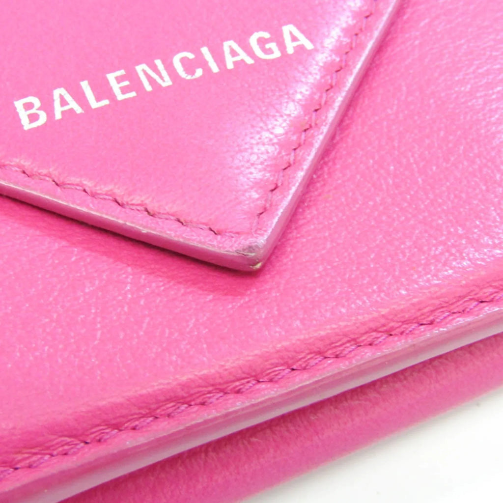 Stylish Pre-Owned Balenciaga Papier Mini Wallet 391446 Women's Leather Wallet (tri-fold) Pink (Good)