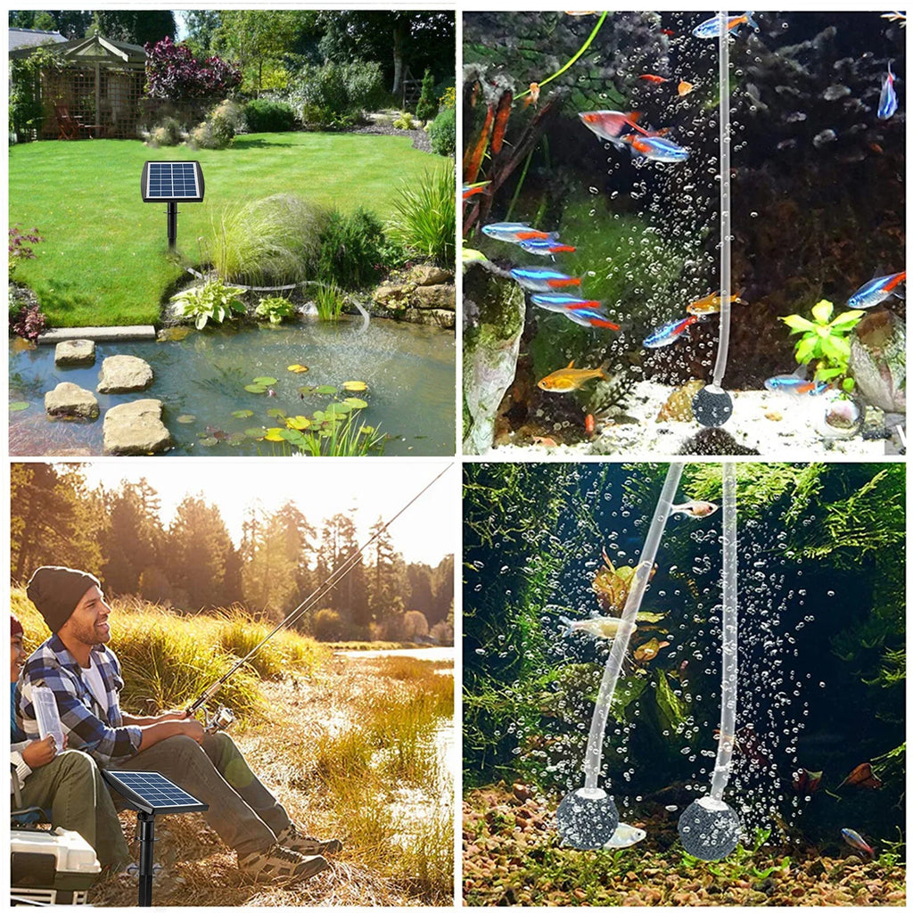 Htovila 2W -in Solar Pump with 8.2ft 2 Air Bubble Stones Fish Oxygenator Aquarium Aerator Air Pump Fishing Aerator for Garden Fish Pool Pond