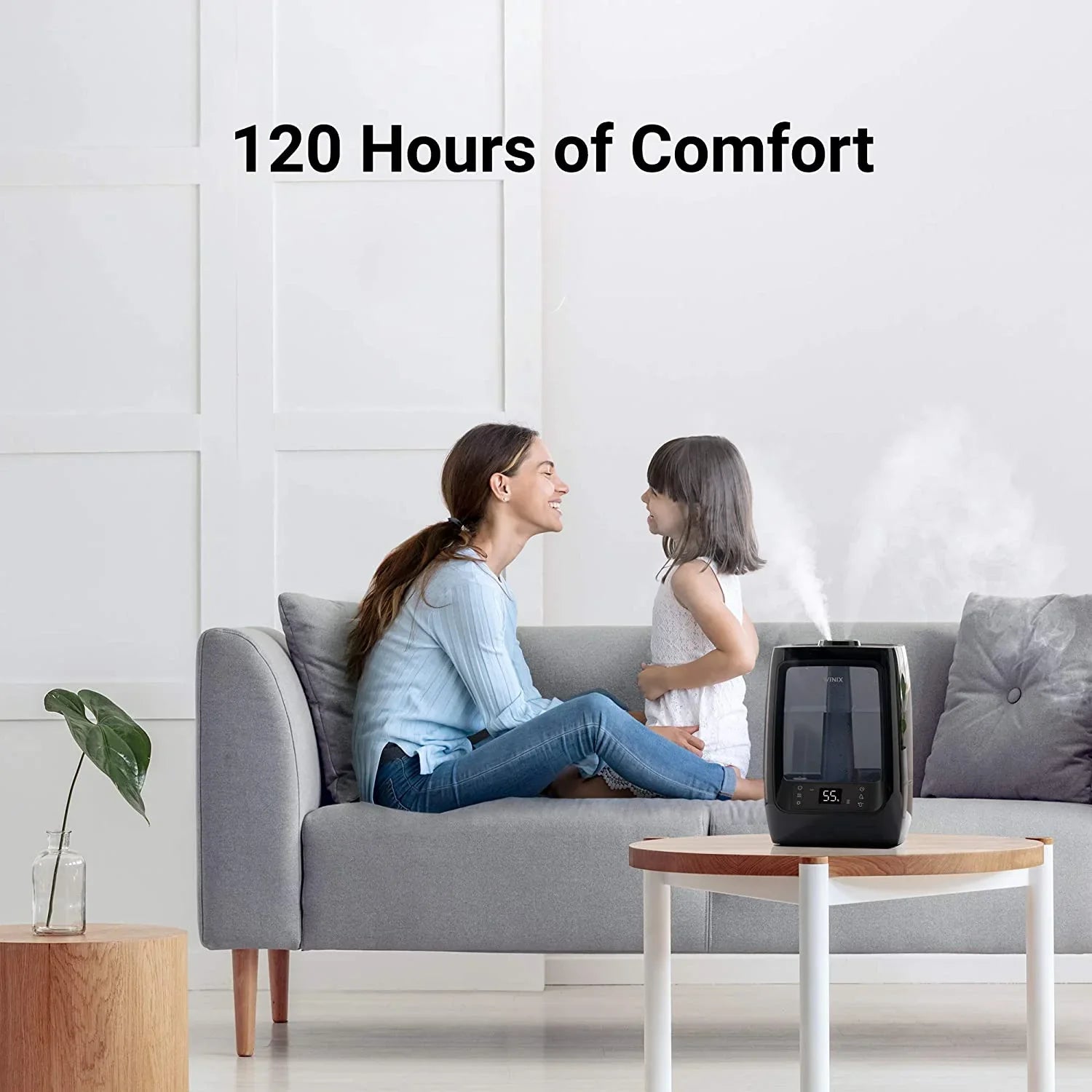 Stylish Winix L200 Ultrasonic Warm and Cool Mist Humidifier, 120 Hrs. Run Time, 2 Gal. Tank, Large Rooms, Quiet, LightCel UVc-LED Treated Tank, Essential Oil Tray with pre-soaked Essential Oil Pads