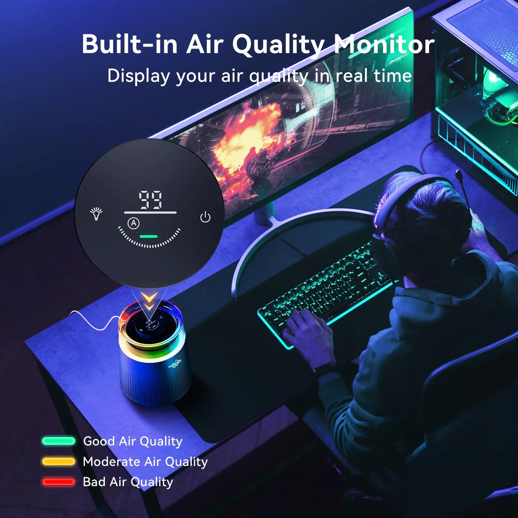 Membrane Solutions MSB5 Air Purifier for Allergies and Asthma, H13 True HEPA Filter, LED Light, Black - Exclusive Design