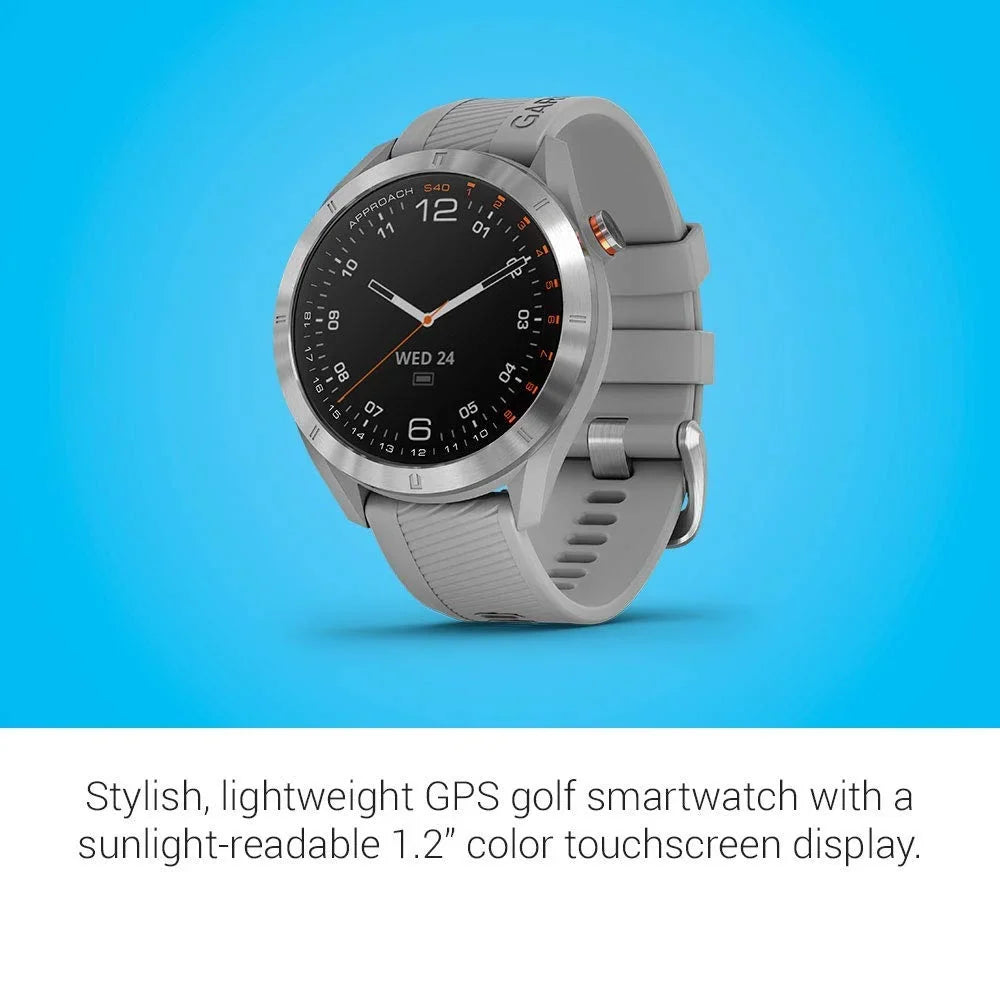 Stylish Garmin Approach S40, Stylish GPS Golf Smartwatch, Lightweight With Touchscreen Display, Gray/Stainless Steel