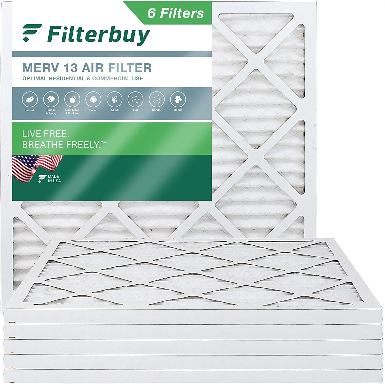 Filterbuy 12x12x1 MERV 13 Pleated HVAC AC Furnace Air Filters (6-Pack) - Exclusive Design