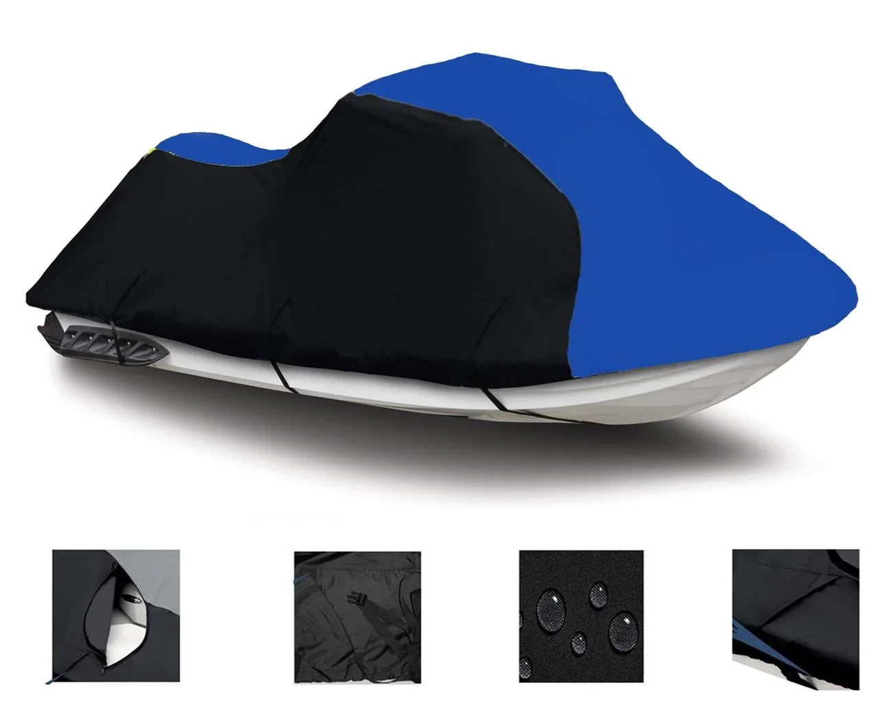 BLACK / BLUE HEAVY-DUTY, TOP OF THE LINE Cover Compatible for Kawasaki Jet Ski ST 1993 1994 1995 1996 1997 1998 / STS 1995 1996 1997 1998 2001 2002 PWC Trailerable Cover Jet Ski Cover