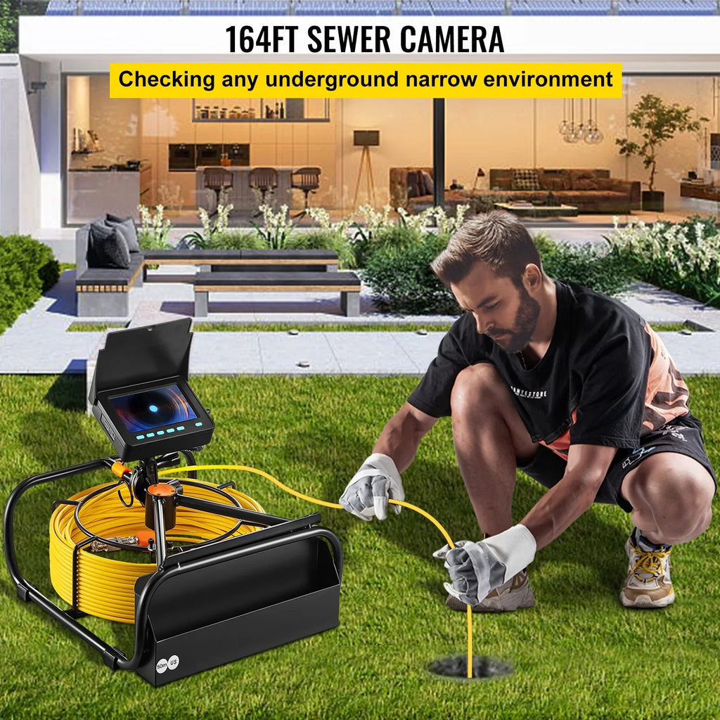 SKYSHALO Sewer Camera 164FT Cable Pipeline Inspection Camera 4.3 Inch TFT LCD Monitor Pipe Camera Screen Waterproof IP68 Duct Inspection Camera with 6PCS LEDs 8500MAH Lithium Battery, DVR Function - Exclusive Design