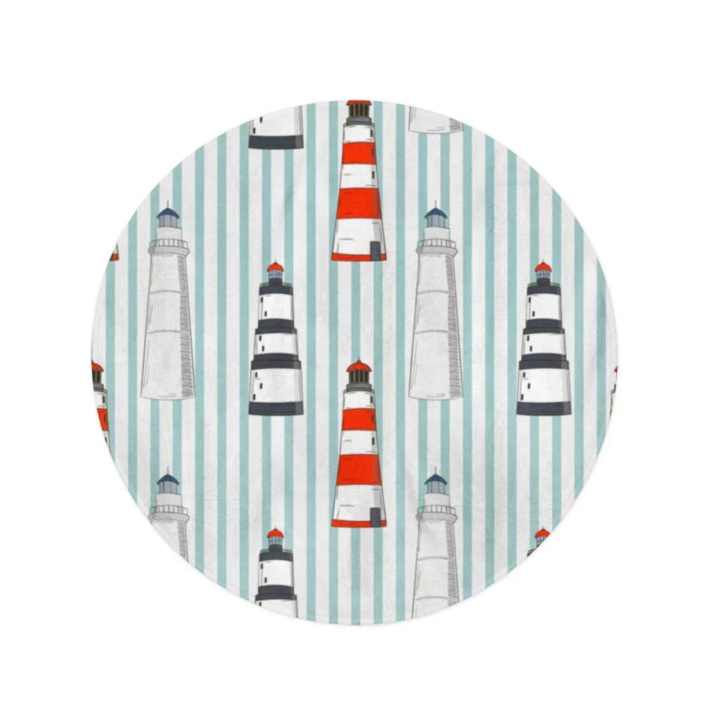 SIDONKU 60 inch Round Beach Towel Blanket Blue Abstract Pattern Different Lamphouses Stripped Red Beach Boat Travel Circle Circular Towels Mat Tapestry Beach Throw