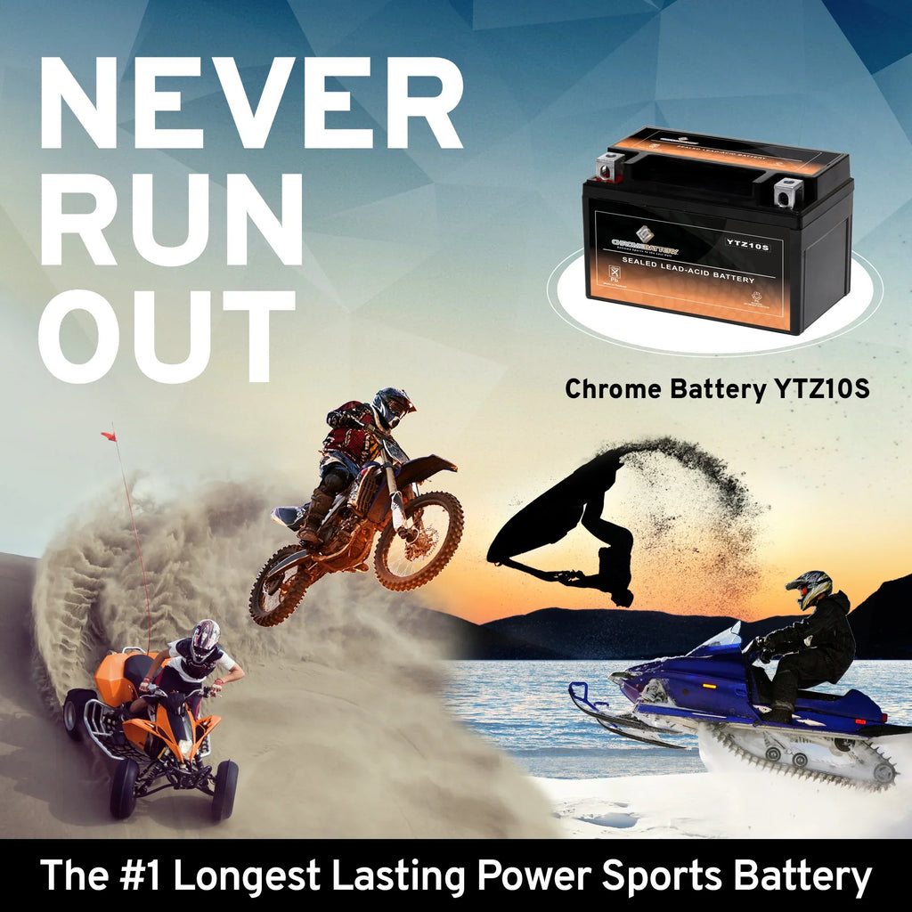 Chrome Battery Ytz10s-bs (ytz10s 12 Volts,8.6 Ah, 190 Cca) Motorcycle Battery for Suzuki Gsx-r1000, A 1000 Cc Years (2005 - 2017)