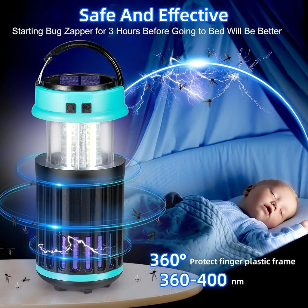 GÂ·PEH 3 in 1 Bug Zapper, Rechargeable Bug Zapper Outdoor Indoor Fly Trap Waterproof, Mosquito Zapper with Emergency Light for Home, Solar Bug Zapper Outdoor for Home, Backyard, Camping - Exclusive Design