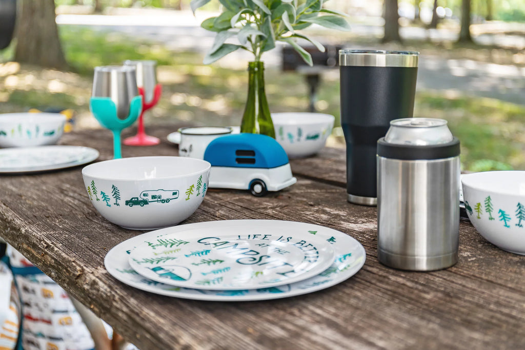 Stylish Camco Life is Better at the Campsite Wine Tumblers | Features a Vacuum Insulated Kitchen Grade 18/8 Stainless Steel Construction, 4 Colorful Removable Stems, and Comes in a 8oz Size (53068)