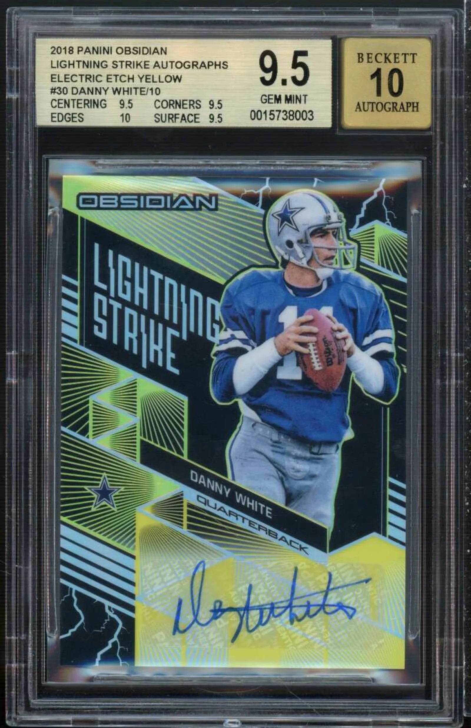 Danny White 2018 Panini Obsidian Lampning Strike Auto Etch Yellow #30 BGS 9.5