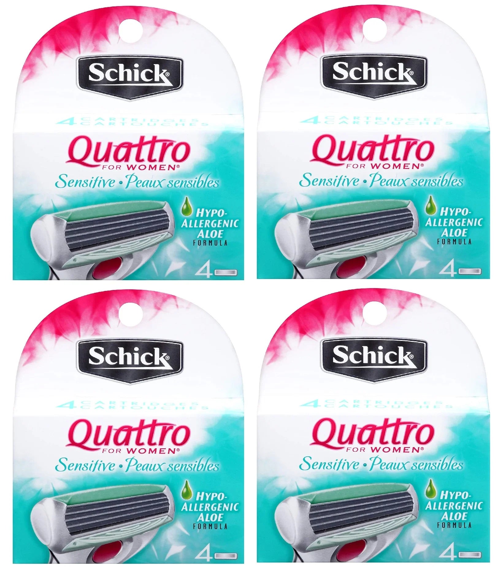 Schick Quattro for Women Sensitive Hypo Allergenic Aloe Refill Blade Cartridges, 4 Count (Pack of 4)