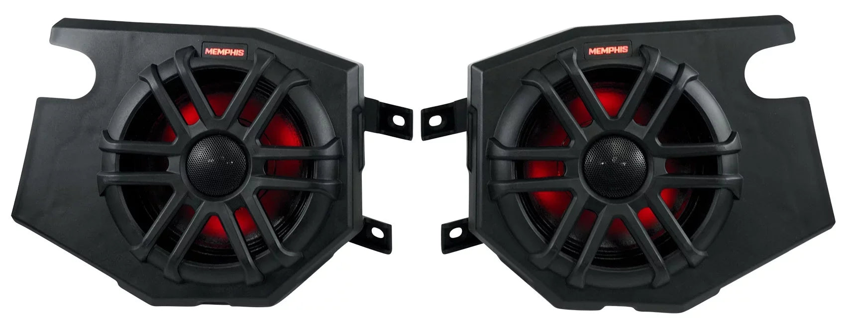 (2) Memphis Audio RZR65FE Pods+LED Tower Speakers+Amp For 2014+ Polaris RZR - Exclusive Design