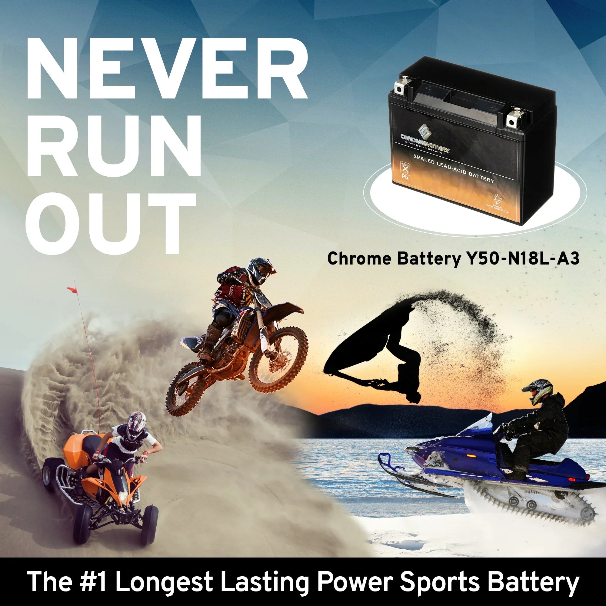 Chrome Battery Y50-n18l-a3 (50-n18l-a3 12 Volt,20 Ah, 260 Cca) Utv Battery for Arctic Cat 650cc Prowler 650 2008 - Exclusive Design
