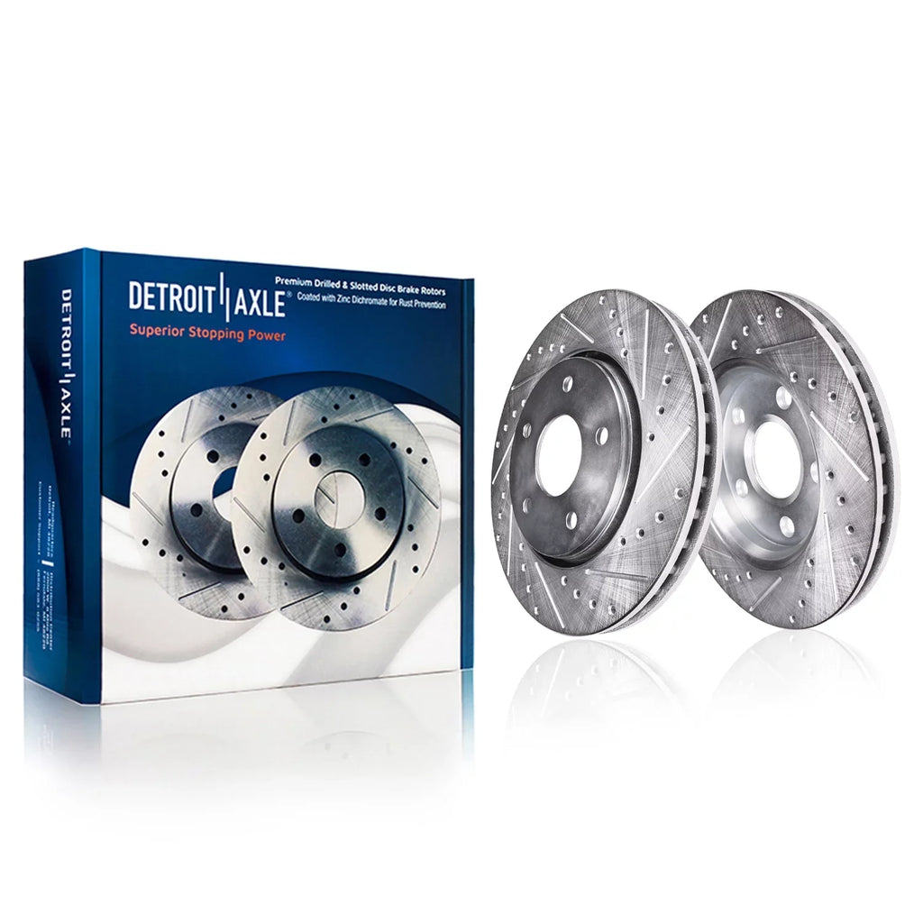 Stylish Detroit Axle - Front Brake Kit for Dodge Grand Caravan Journey Chrysler Town & Country Routan Ram C/V Drilled and Slotted Brake Rotors Ceramic Brakes Pads Replacement : 11.89" Front Rotors
