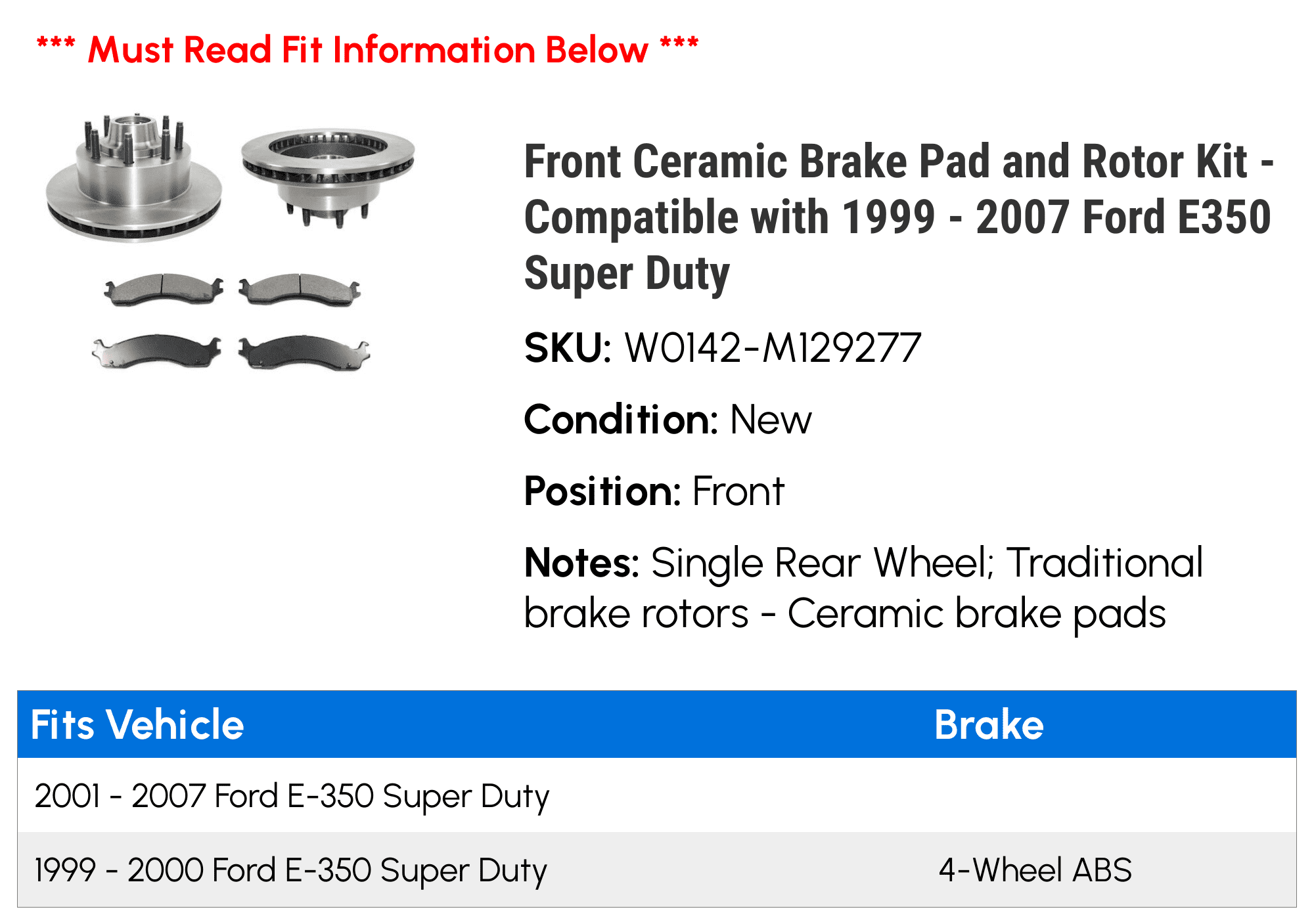 Front Ceramic Brake Pad and Rotor Kit - Compatible with 1999 - 2007 Ford E350 Super Duty 2000 2001 2002 2003 2004 2005 2006 - Exclusive Design