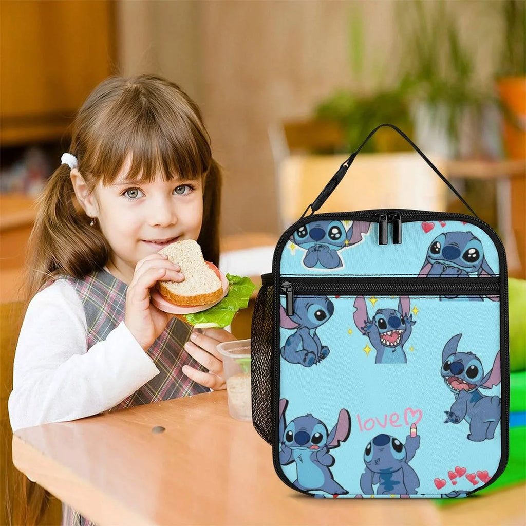 Stylish Lilo Stitch Pattern Portable Lunch Bag Tote Bento Bag School Office Insulated Cooler Thermal Handbag For Adult Boys Girls Kids