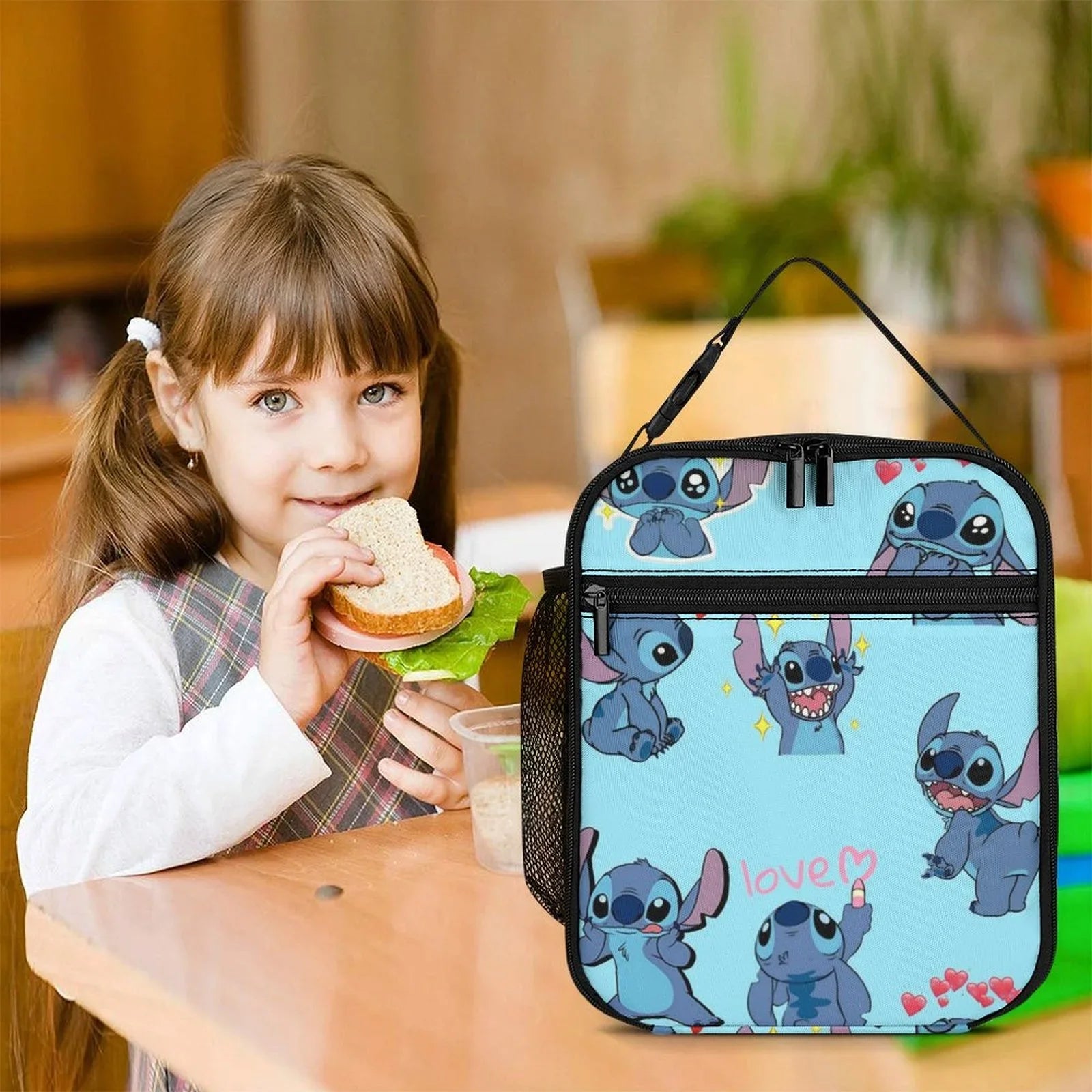 Stylish Lilo Stitch Pattern Portable Lunch Bag Tote Bento Bag School Office Insulated Cooler Thermal Handbag For Adult Boys Girls Kids