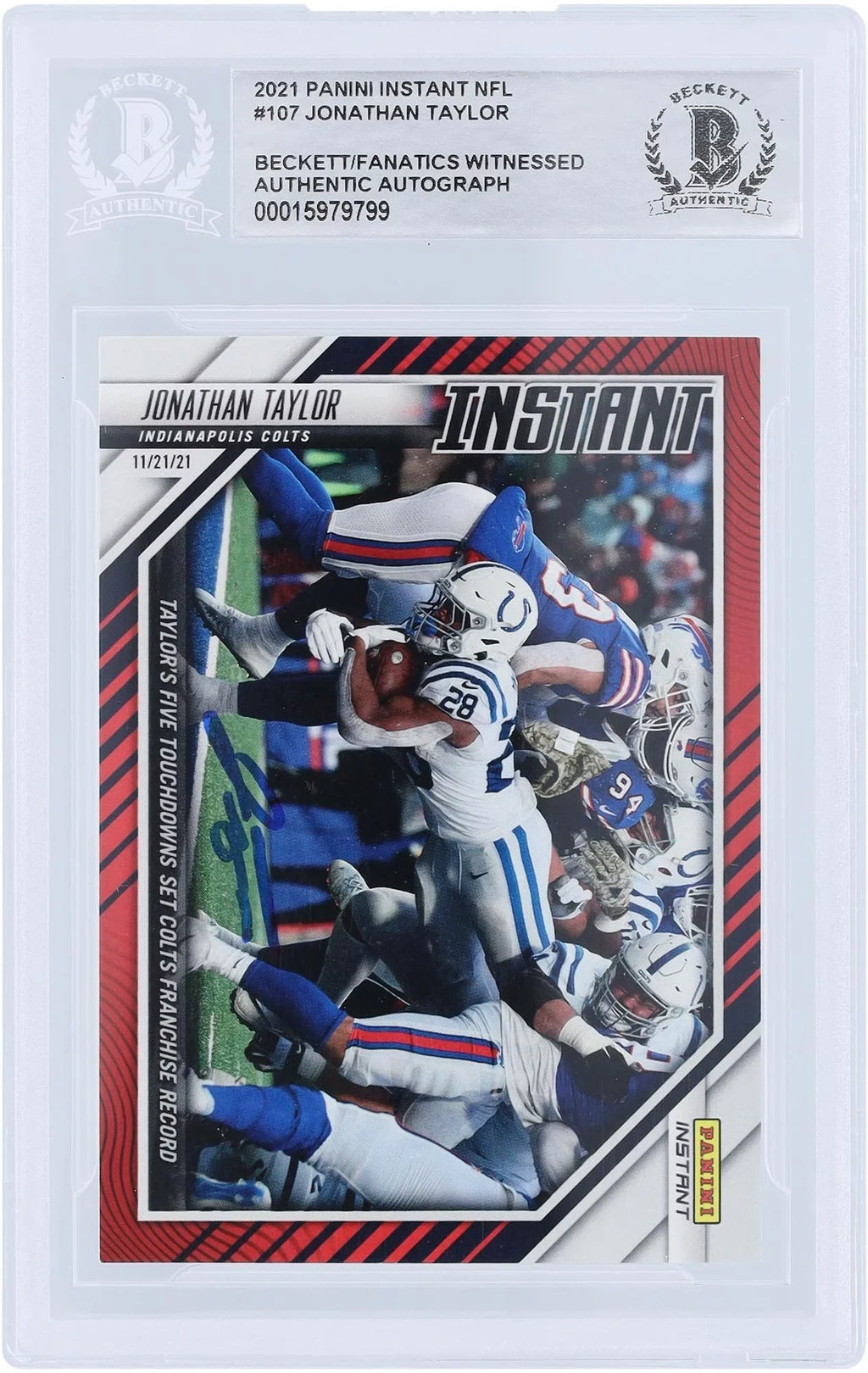 Jonathan Taylor Indianapolis Colts Autographed 2021 Panini Instant #107 Beckett Fanatics Witnessed Authenticated Card - Fanatics Authentic Certified