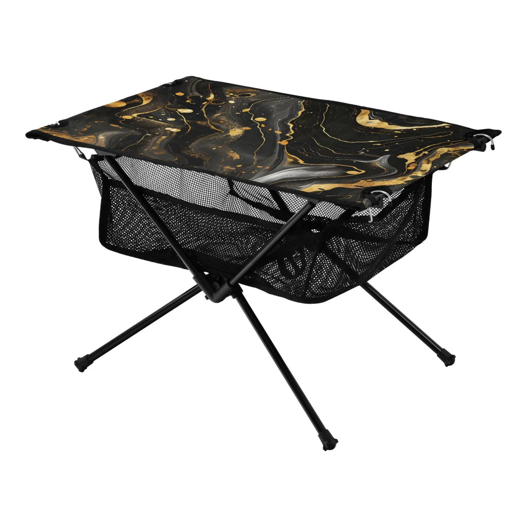 Luxury Black and Gold Marble Camping Folding Table Portable Beach Table with Storage Bag Compact Picnic Table for Outdoor Travel Fishing BBQ