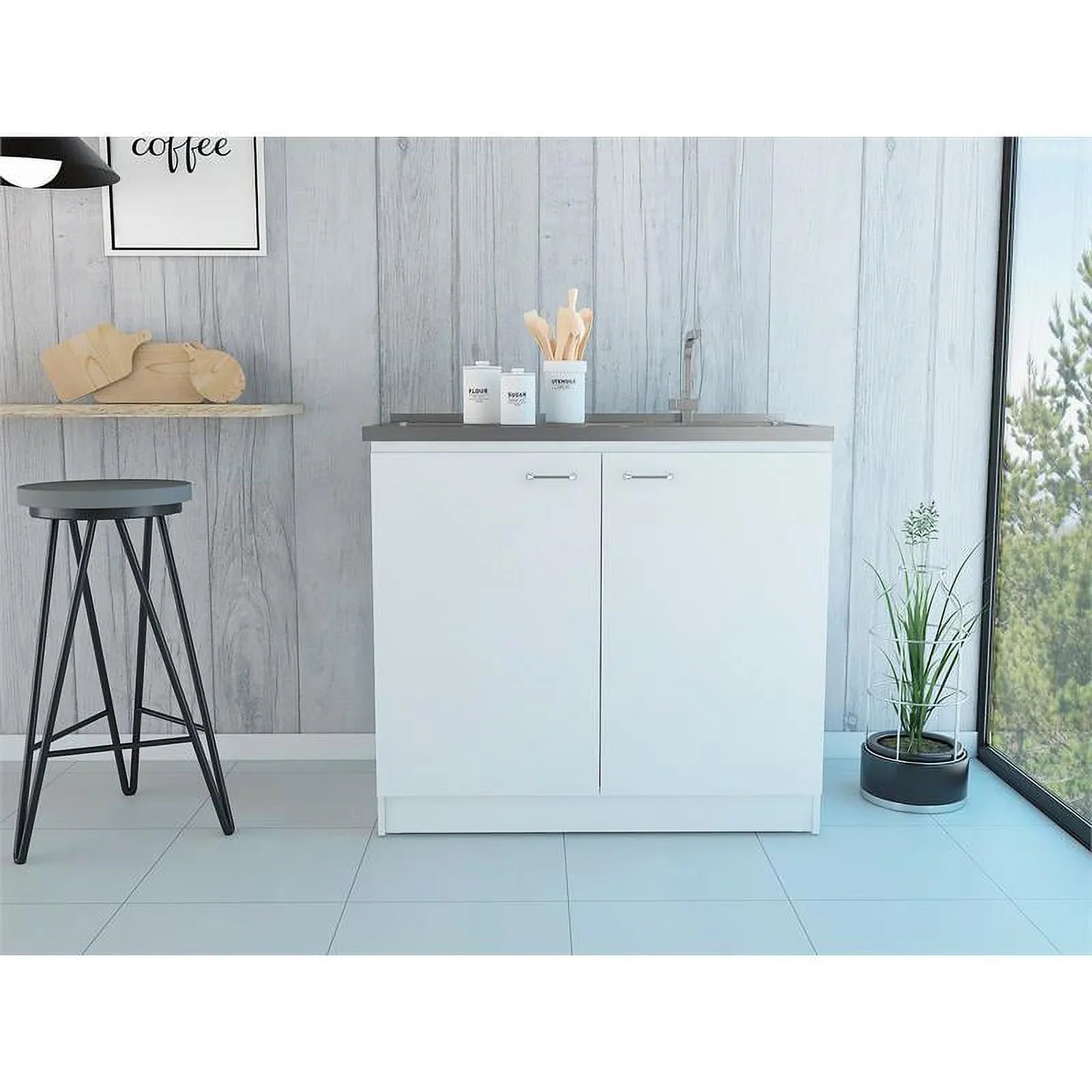 Home Square 2-Piece Set with Wood Kitchen Island and Utility Sink