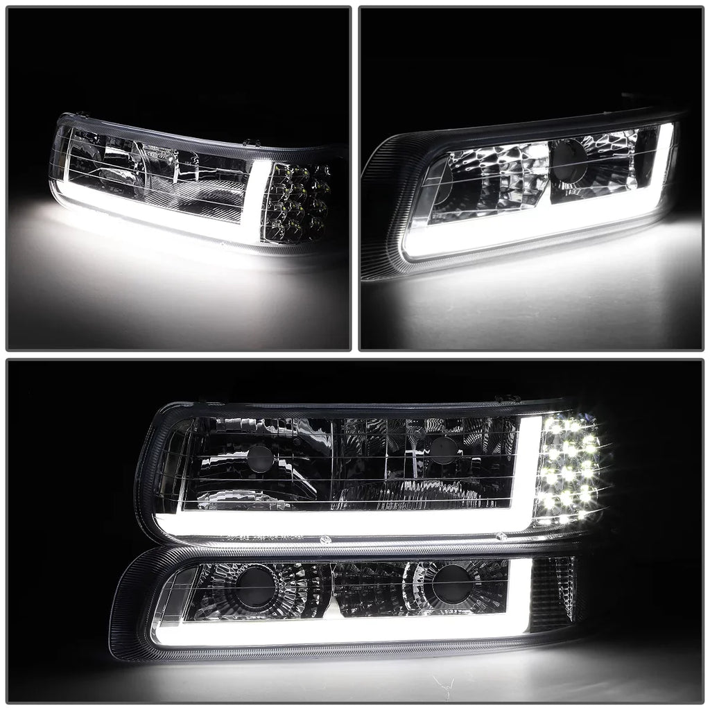 Stylish DNA Motoring HL-LB-CSIL99-CH-CL1 Headlight Fits Truck 1999 to 2002 Chevy Silverado 2000 to 2006 Suburban 1500 2500 Tahoe LED DRL Bumper Signal Lamps Chrome/Clear 01 03 04 05