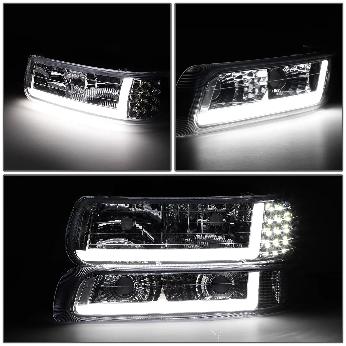 Stylish DNA Motoring HL-LB-CSIL99-CH-CL1 Headlight Fits Truck 1999 to 2002 Chevy Silverado 2000 to 2006 Suburban 1500 2500 Tahoe LED DRL Bumper Signal Lamps Chrome/Clear 01 03 04 05