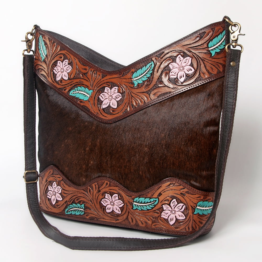 Stylish KB OHLAY KBA122 HOBO Hand Tooled Hair-on Genuine Leather women bag western handbag purse